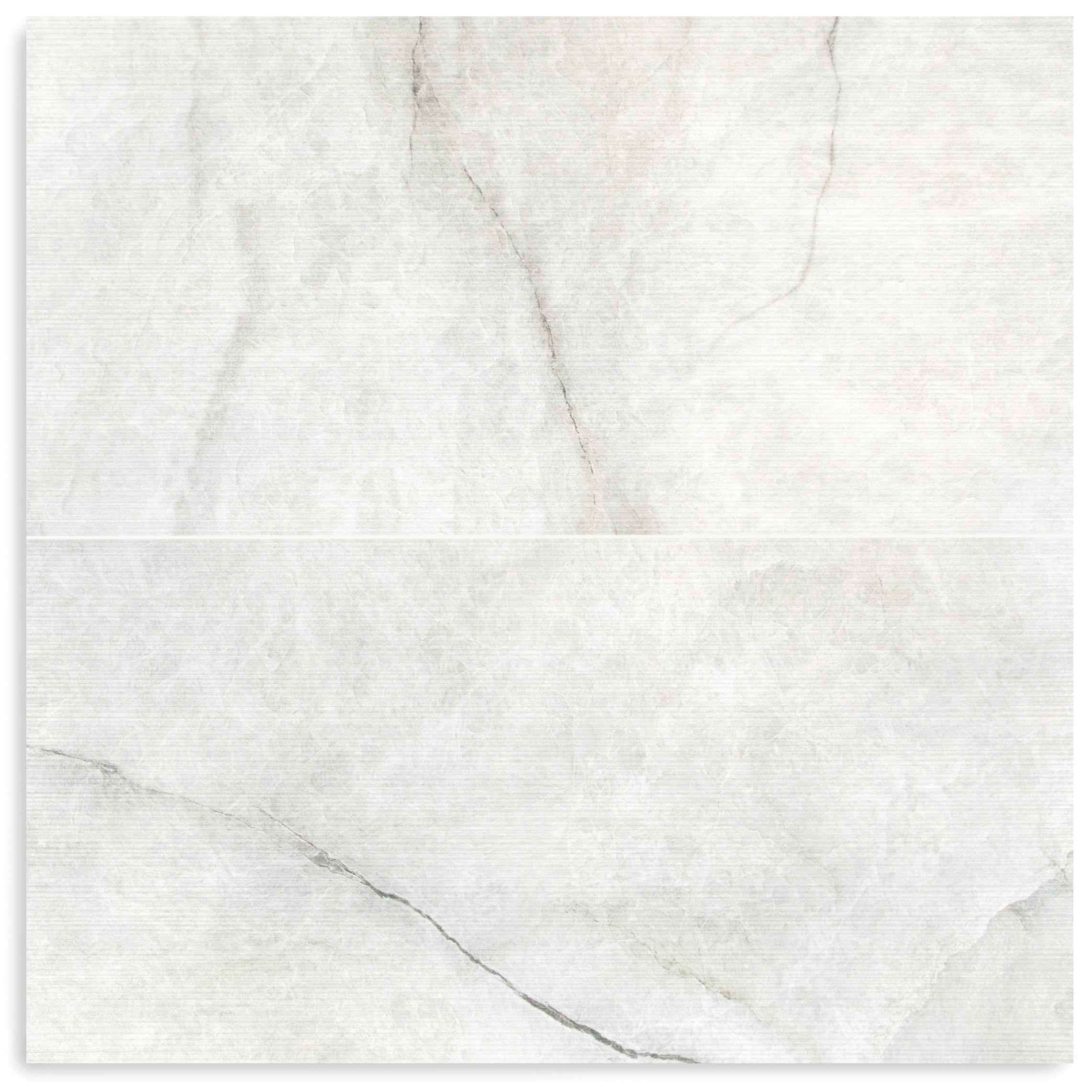 Nuvola Pearl Deco 24x48 Marble Look Porcelain Tile with multicolor silver, gray, white tones from Large Format Tiles at Reno Source