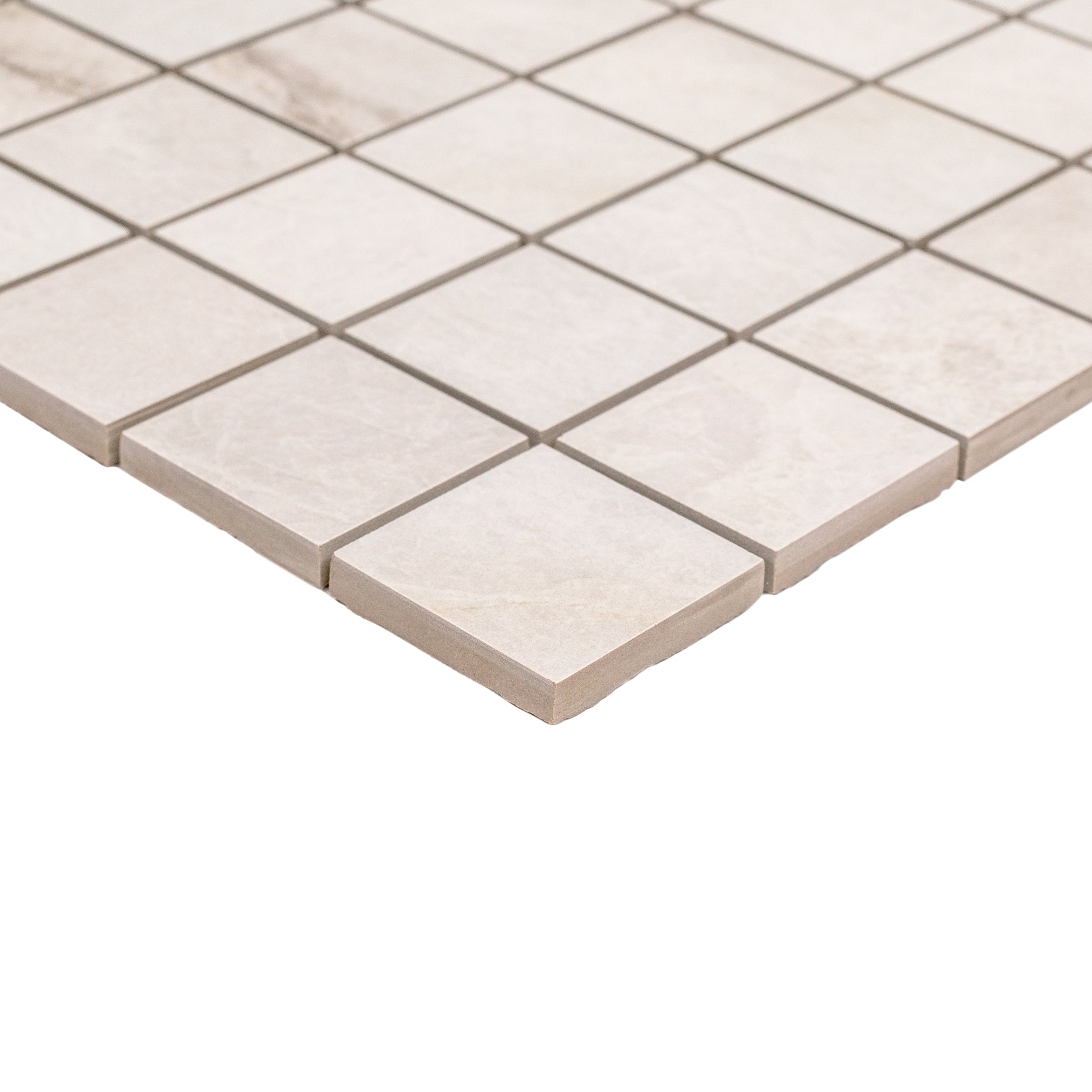 Nuvola Pearl Porcelain Mosaic Sample showing large format porcelain tiles in soft neutral tones from Porcelain collection