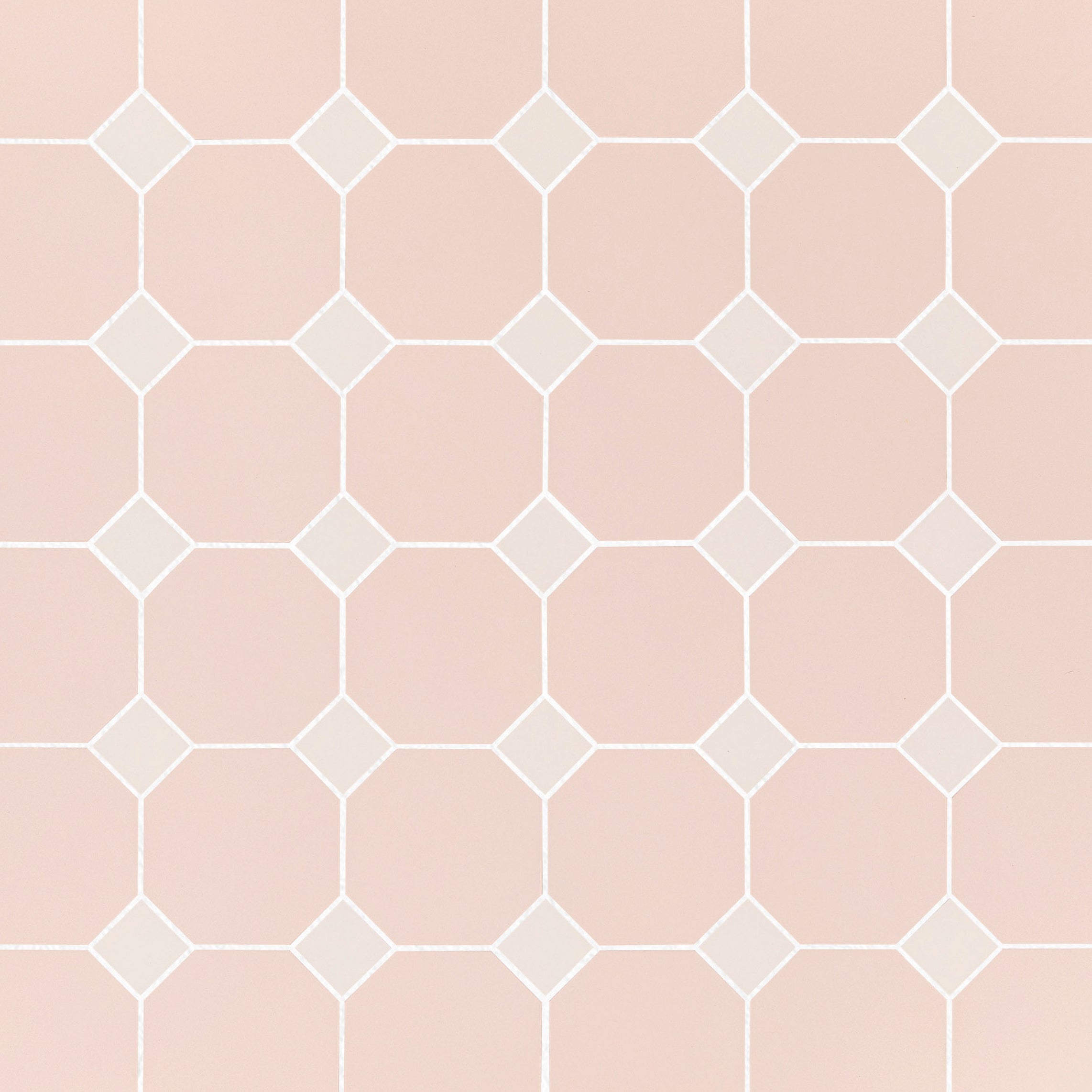 Pink & Cream 12x12 Octagon Porcelain Mosaic with soft white and blush pink pattern from Porcelain and Forma Porcelain Mosaics collections