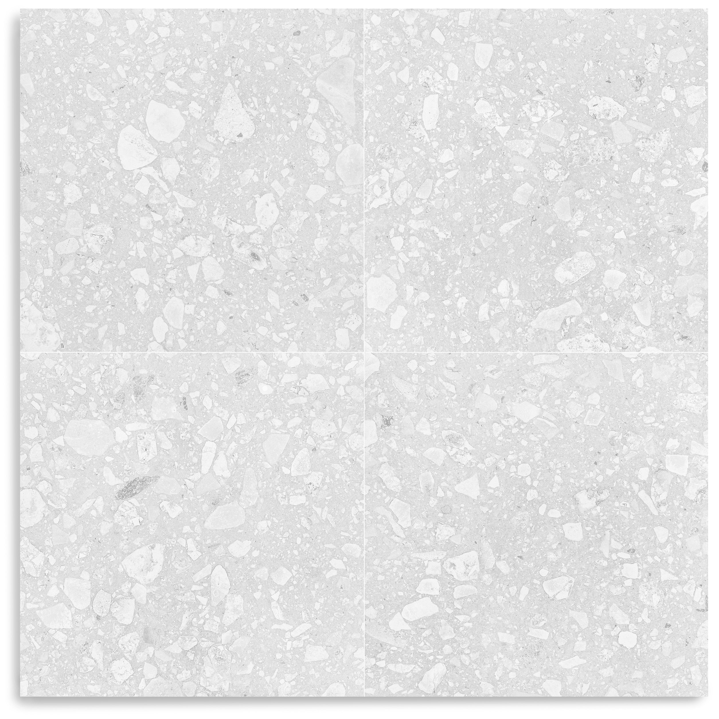 Pearl 24x24 Cheppo Look Matte Porcelain Tile in gray and white porcelain with aggregate stone texture from Large Format Tiles collection