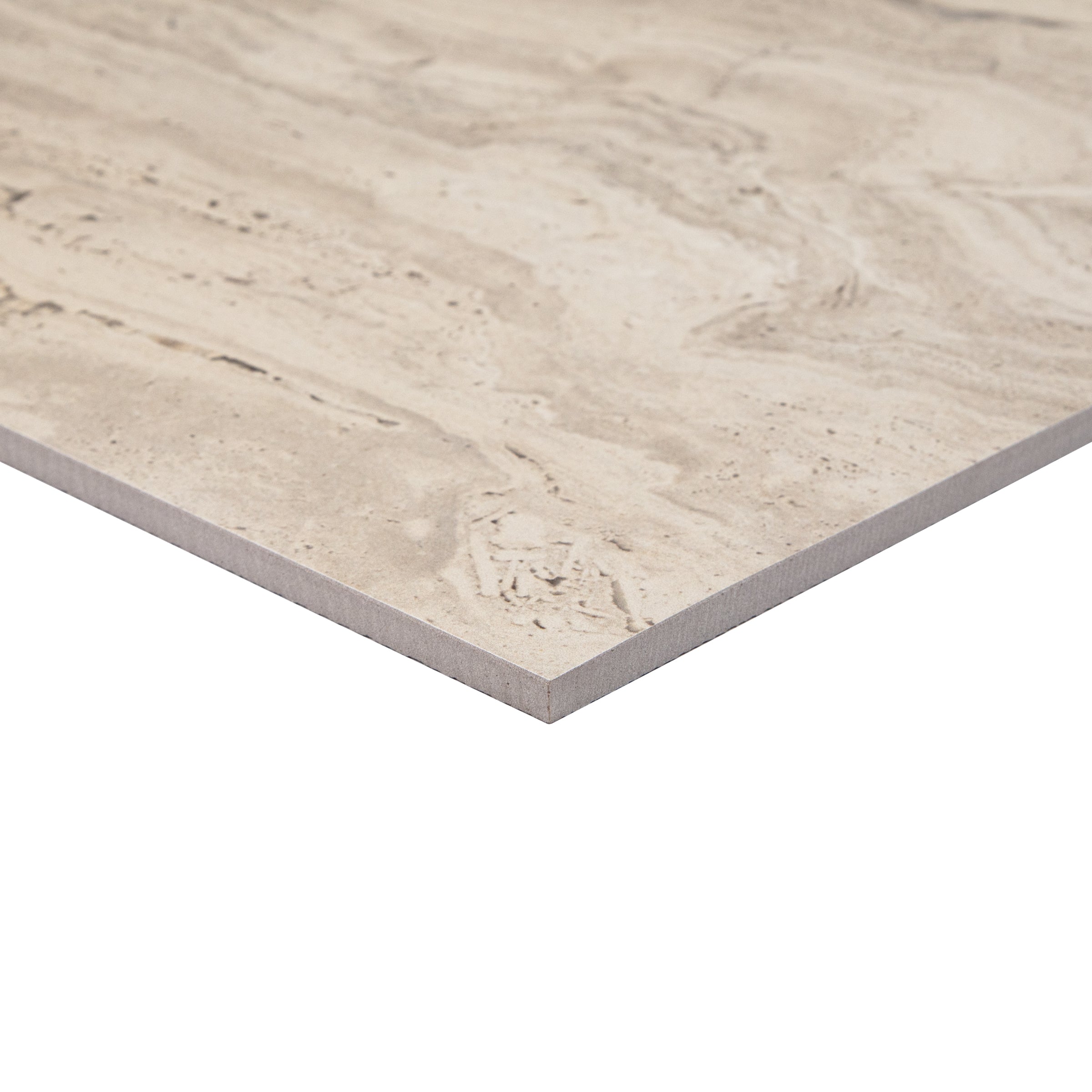 Navona Travertine Look Porcelain Tile Sample displaying natural stone texture, part of Porcelain SAMPLES ONLY collection.