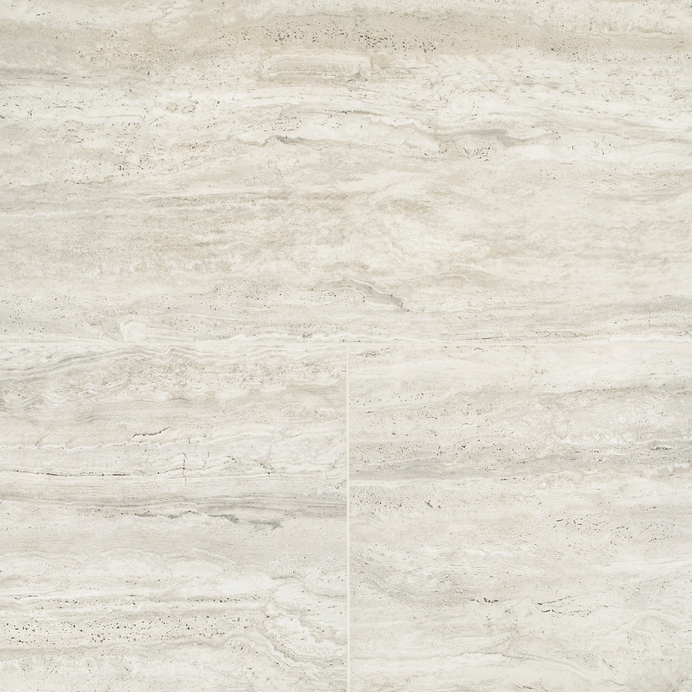 Navona 24x48 Travertine Stone Look Porcelain Tile in beige, gray, and white from Stone Editions Porcelain Tile collection