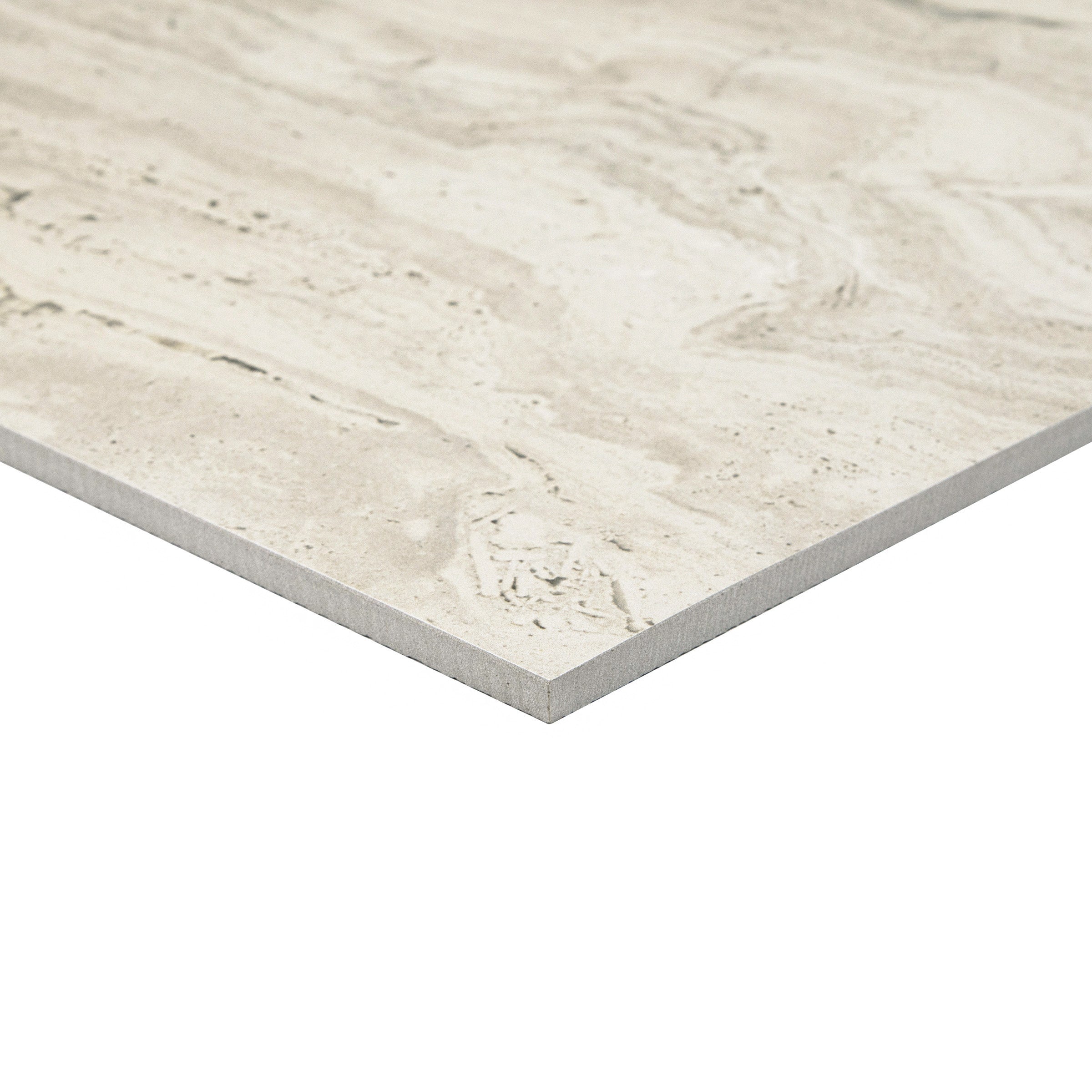 Navona 24x48 Travertine Stone Look Porcelain Tile with beige, gray, and white tones from Stone Editions Porcelain Tile collection