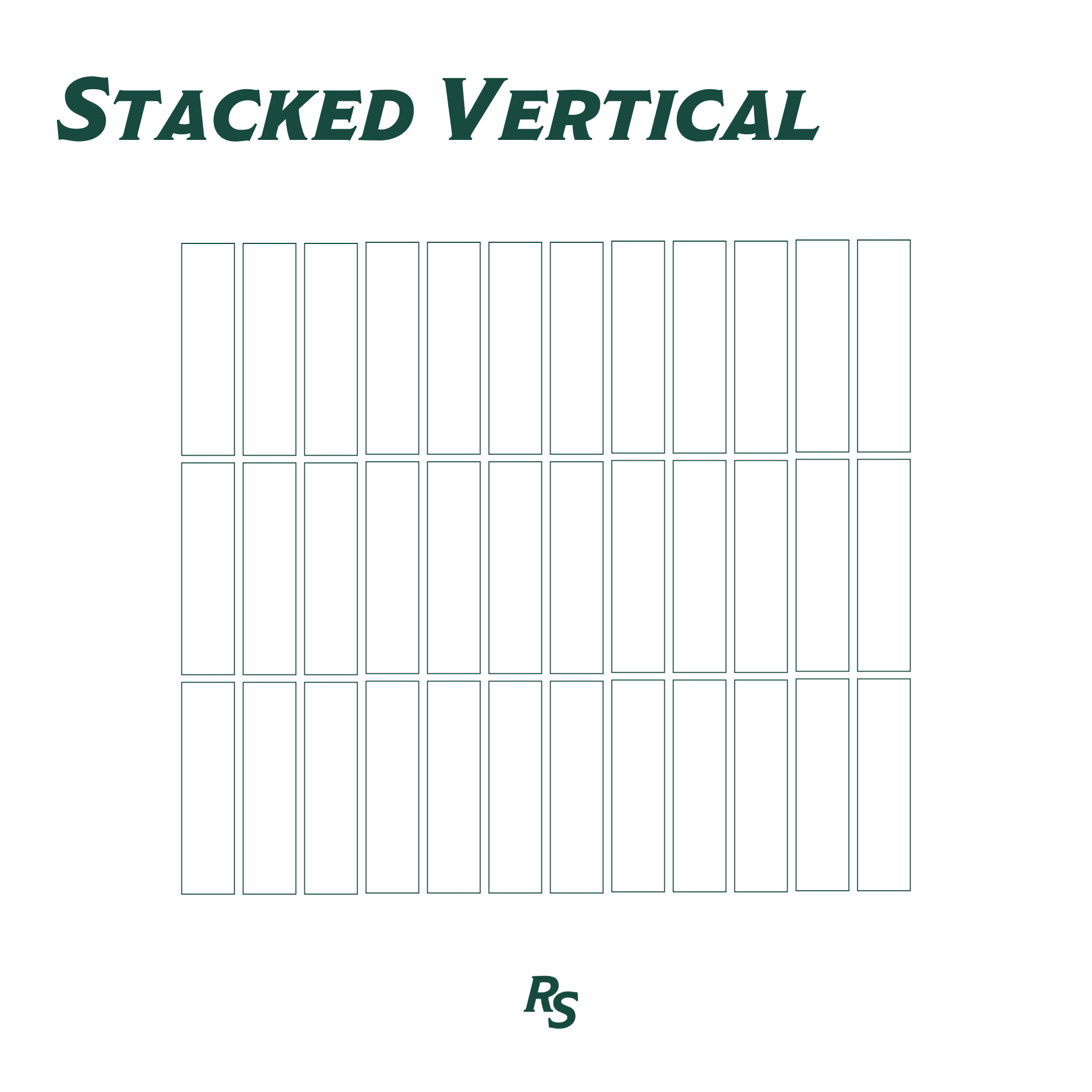 Outline graphic of narrow rectangular tiles arranged in a clean stacked vertical pattern with stylized text and brand logo above and below