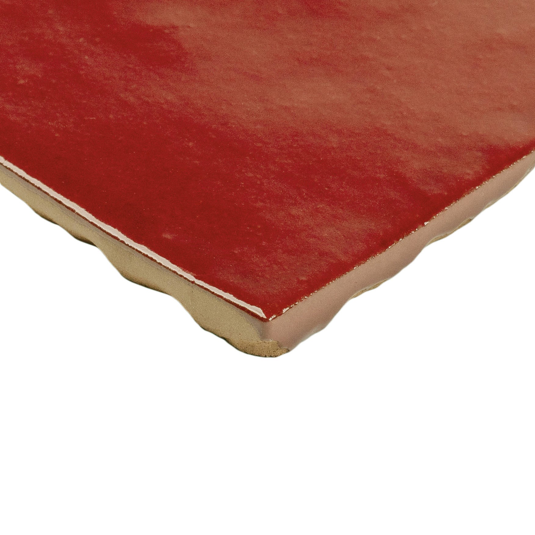 Ruby Glossy Ceramic Tile in vibrant red ceramic with handcrafted glossy finish from Small Format Tiles and Zel Glazed Ceramic Tiles collections