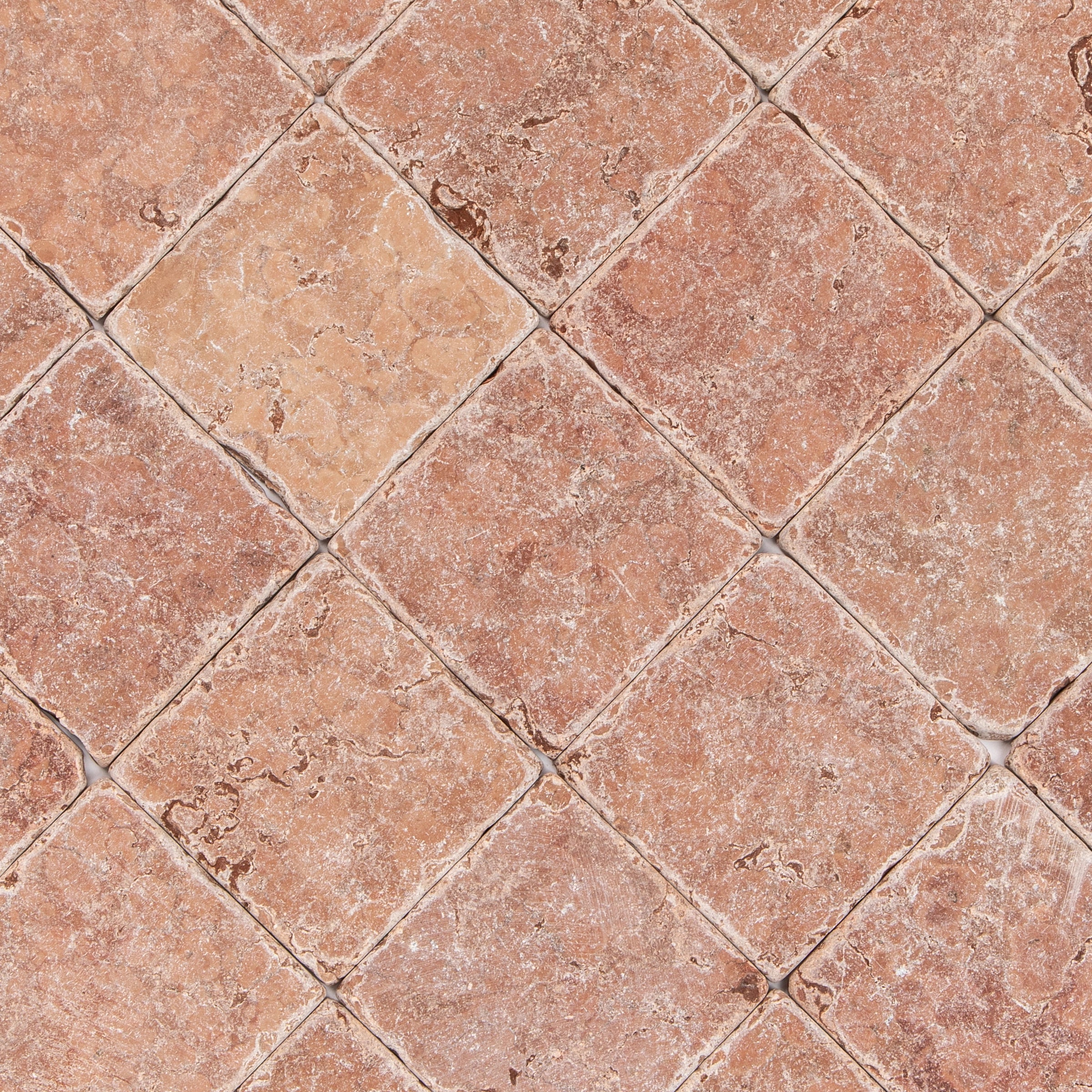 Rosso Verona 4x4 Tumbled Marble Tile in rich burgundy and brown tones from Tumbled Natural Stone Tiles collection