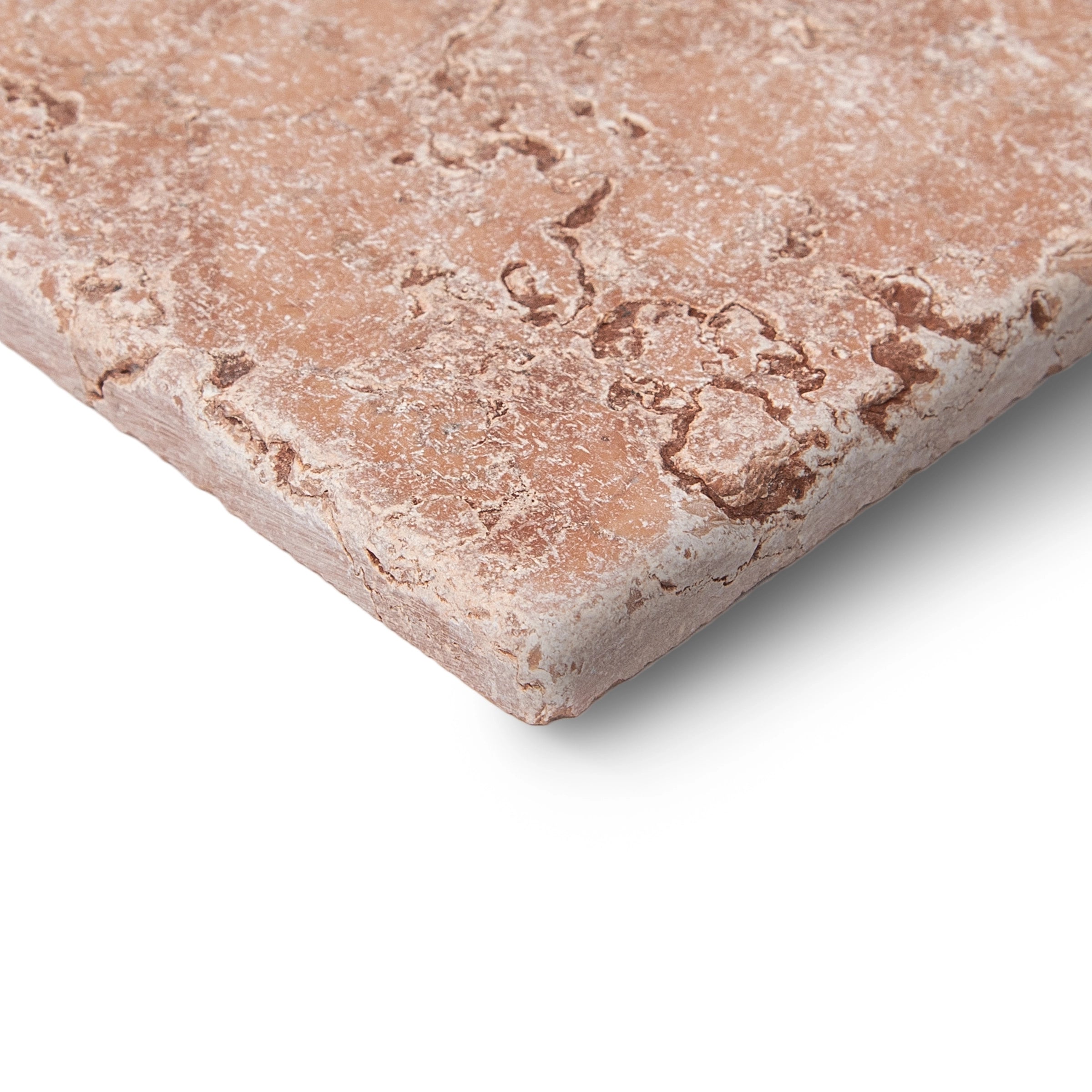 Rosso Verona Tumbled 4x4 Tile Sample in warm tones from SAMPLES ONLY collection, globally sourced for your imagination