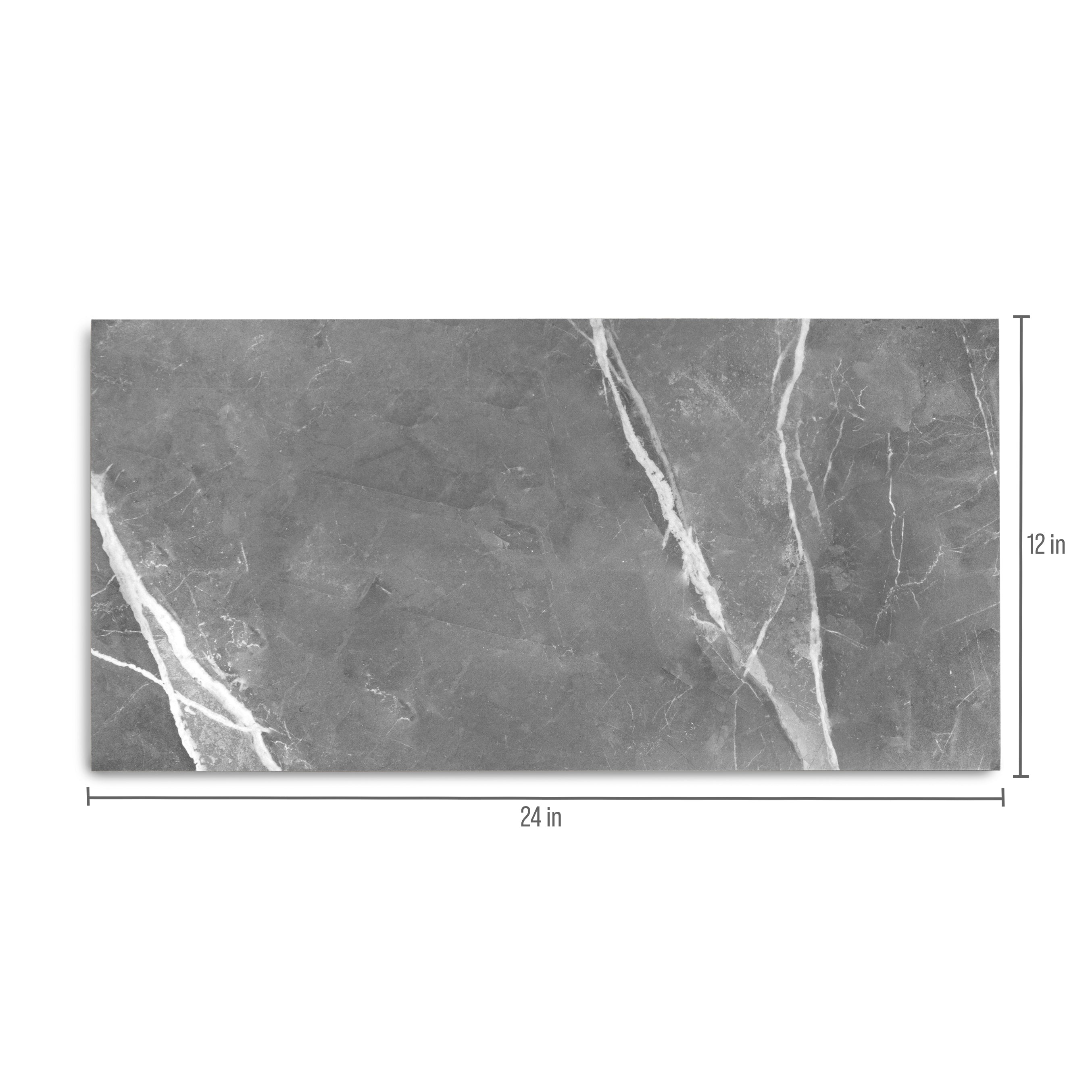 Royal Grey Satin Marble Look Porcelain Tile in gray with white veining, Large Format Porcelain - 24x48, globally sourced.