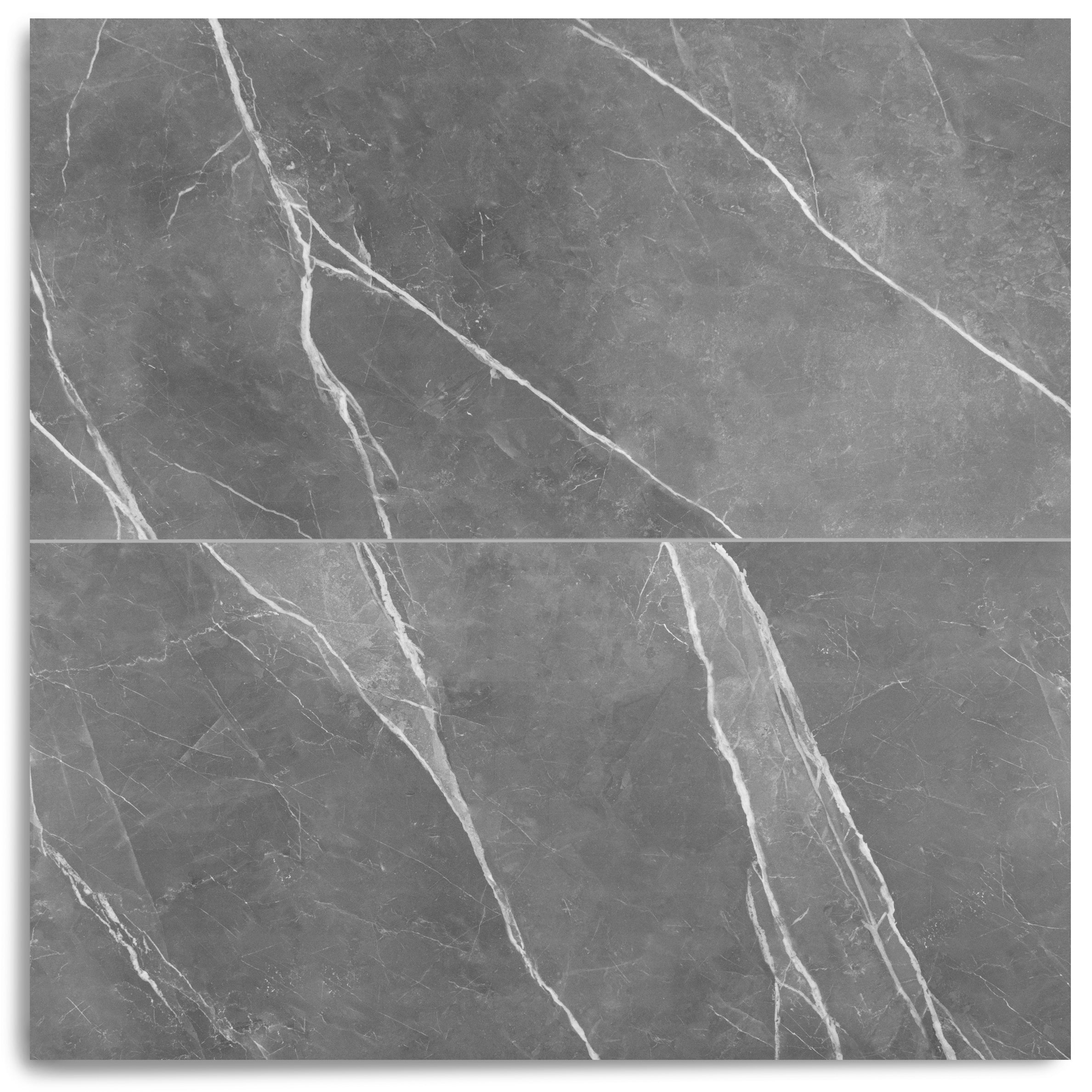 Royal Grey Satin Marble Look Porcelain Tile in gray with white veining, Large Format Tiles from Marble Editions Porcelain Tile collection