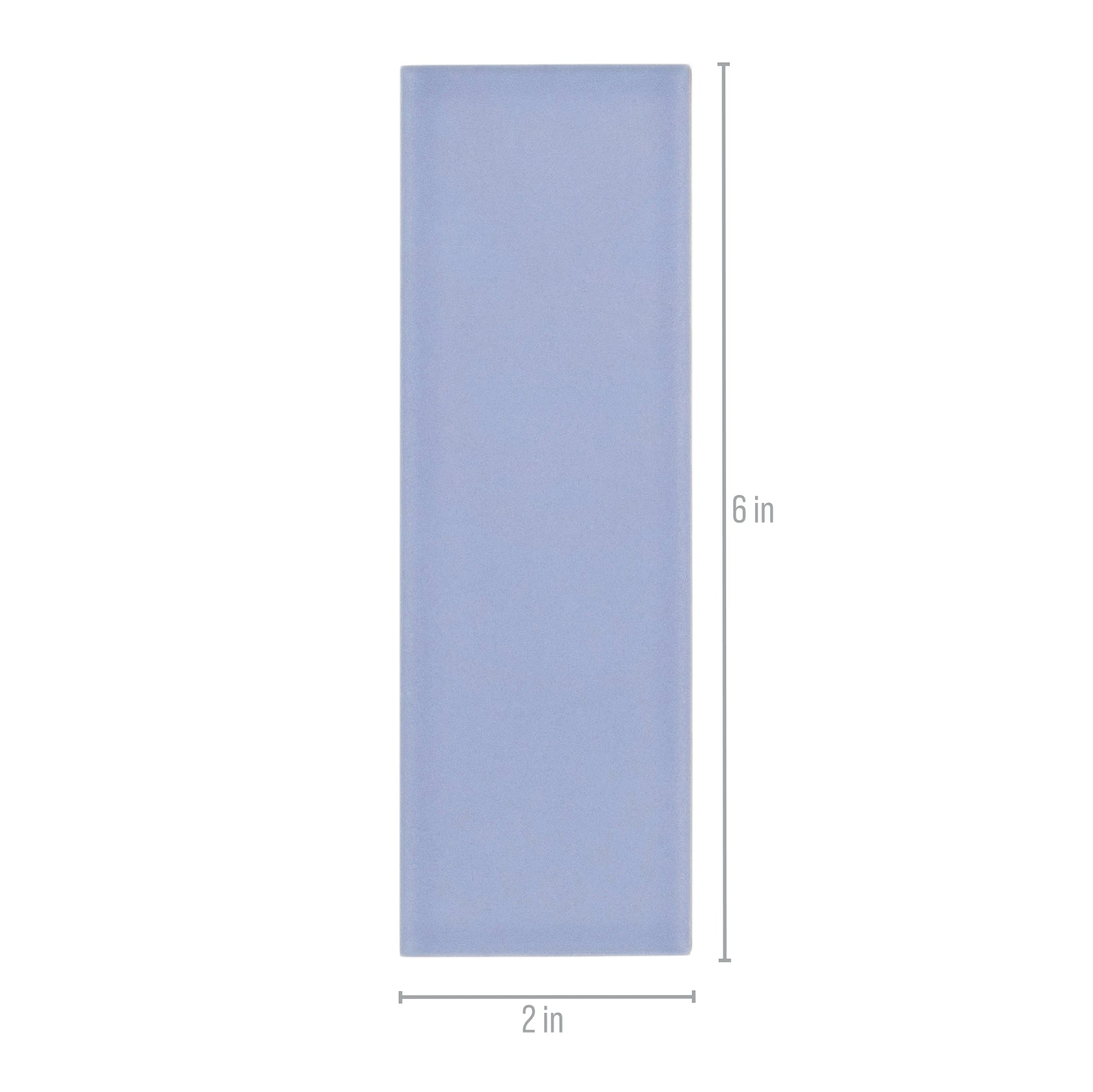 Single matte rectangular porcelain tile in a soft blue tone with smooth edges and a clean surface on white background