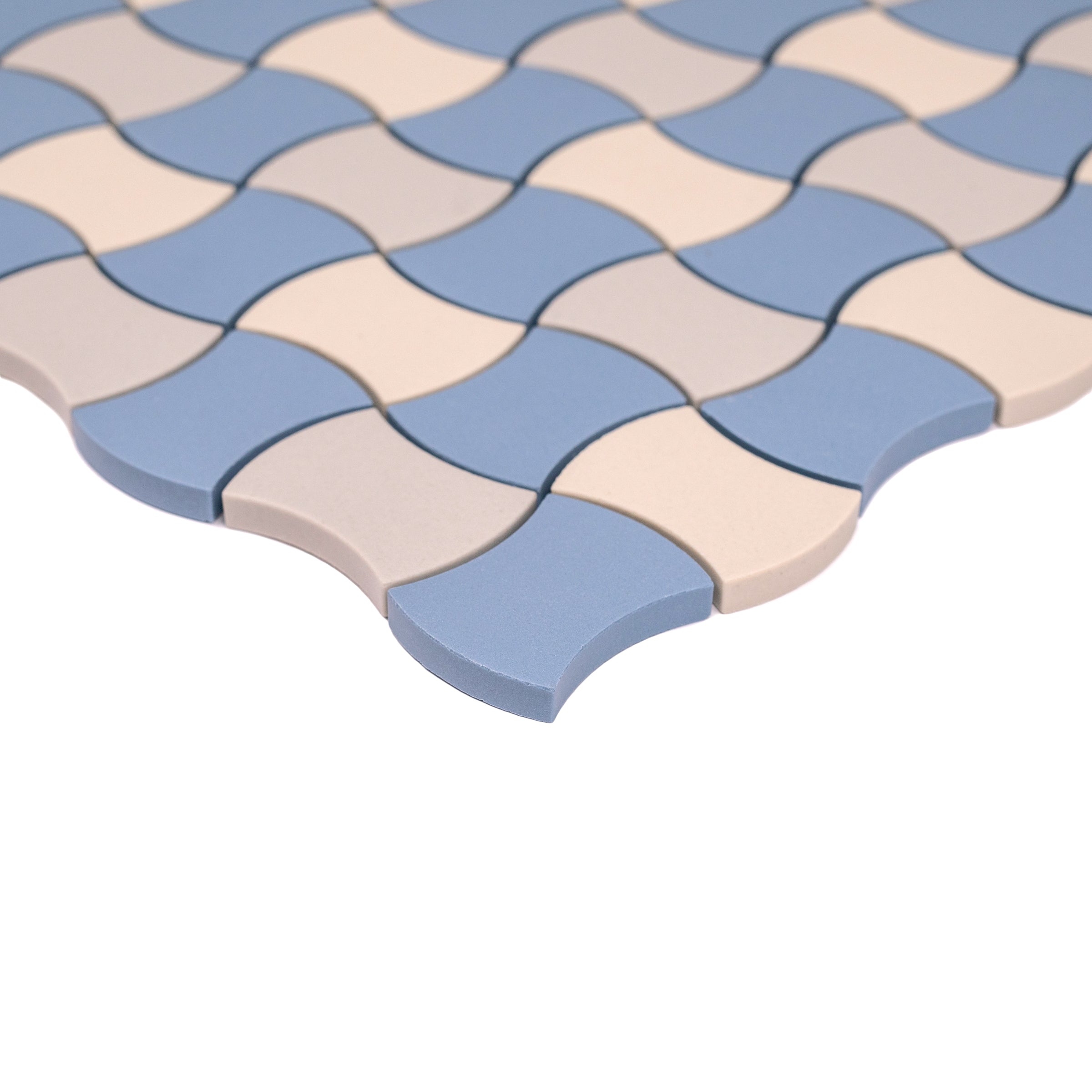 Sky Cream Fog 12x12 Butterfly Porcelain Mosaic Tile Sample in blue and cream, Porcelain Large Format Sample.
