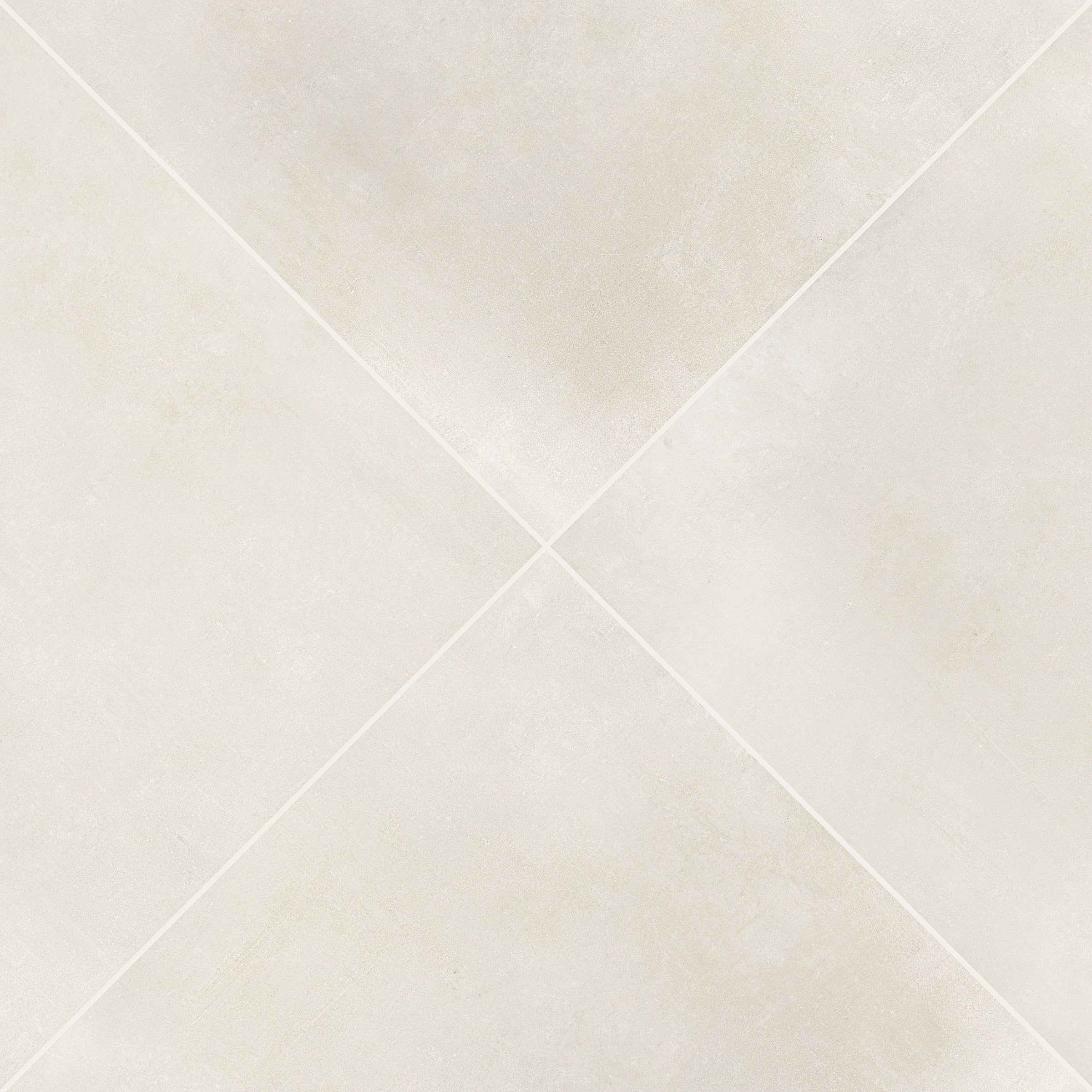 Close-up of large square porcelain tiles in a soft sand color with a smooth matte finish and subtle cement texture