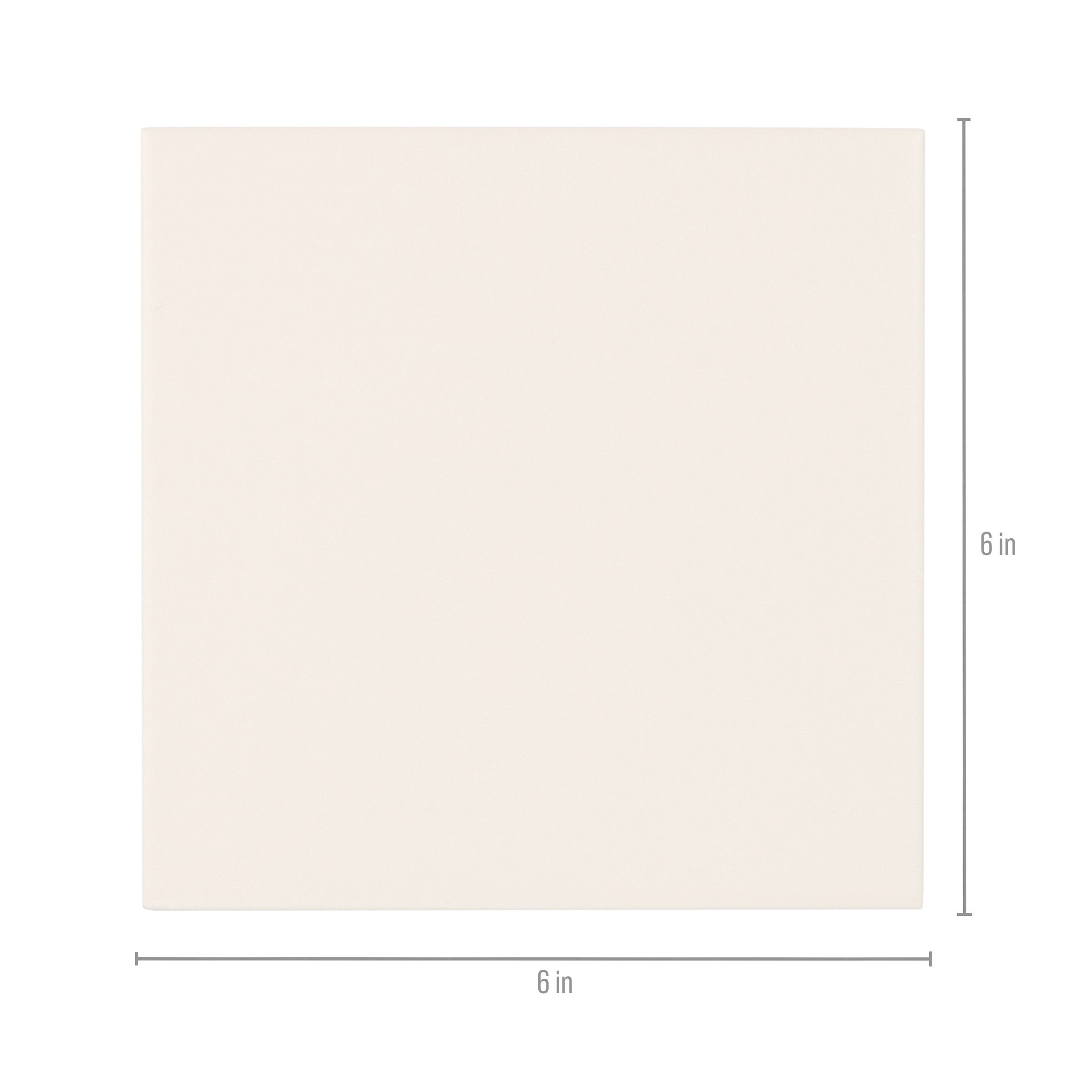 Square porcelain tile in a soft sand hue with a smooth matte finish and sharp edges shown with size indicators