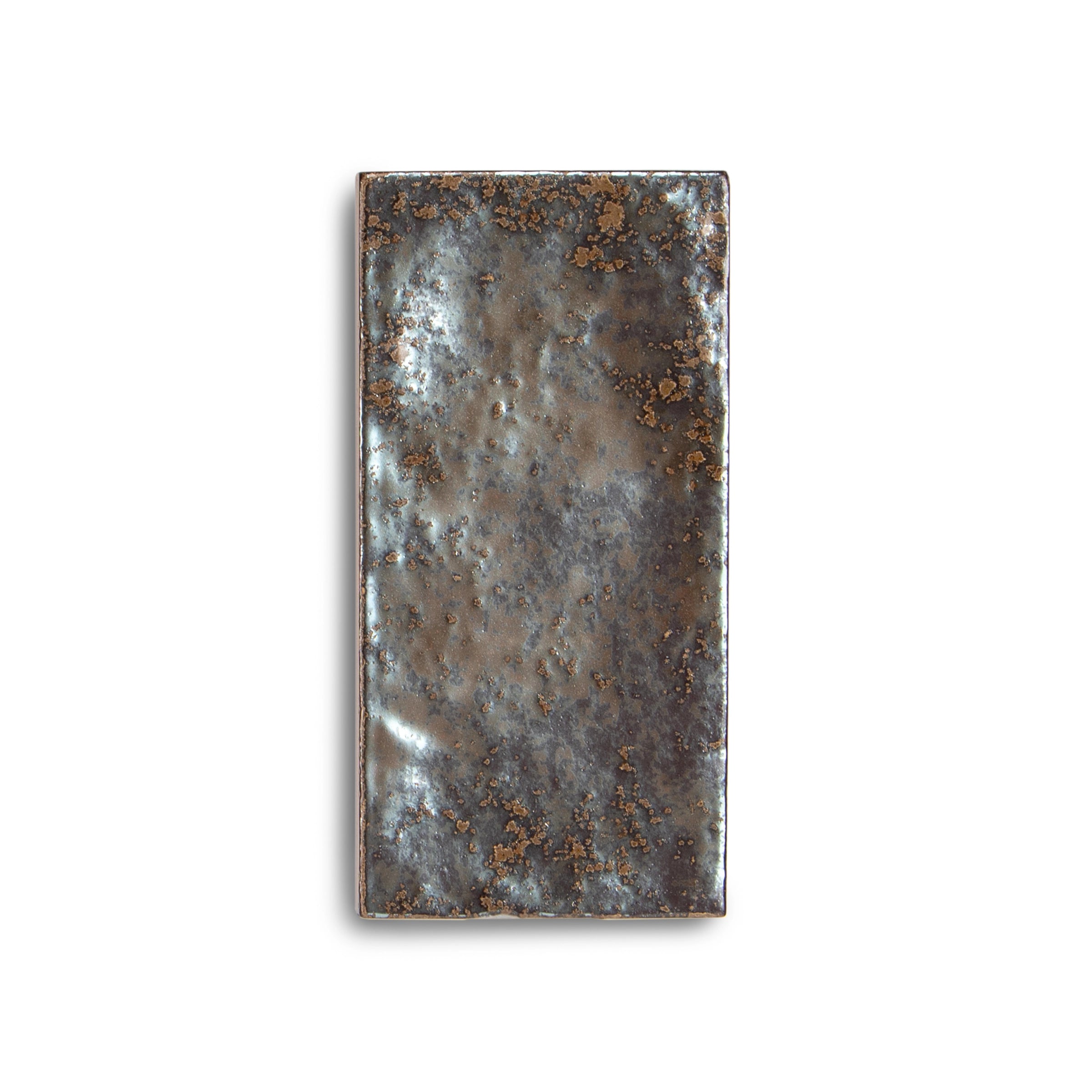 Single rectangular porcelain tile in muted silver with a textured, aged surface and irregular natural patterns