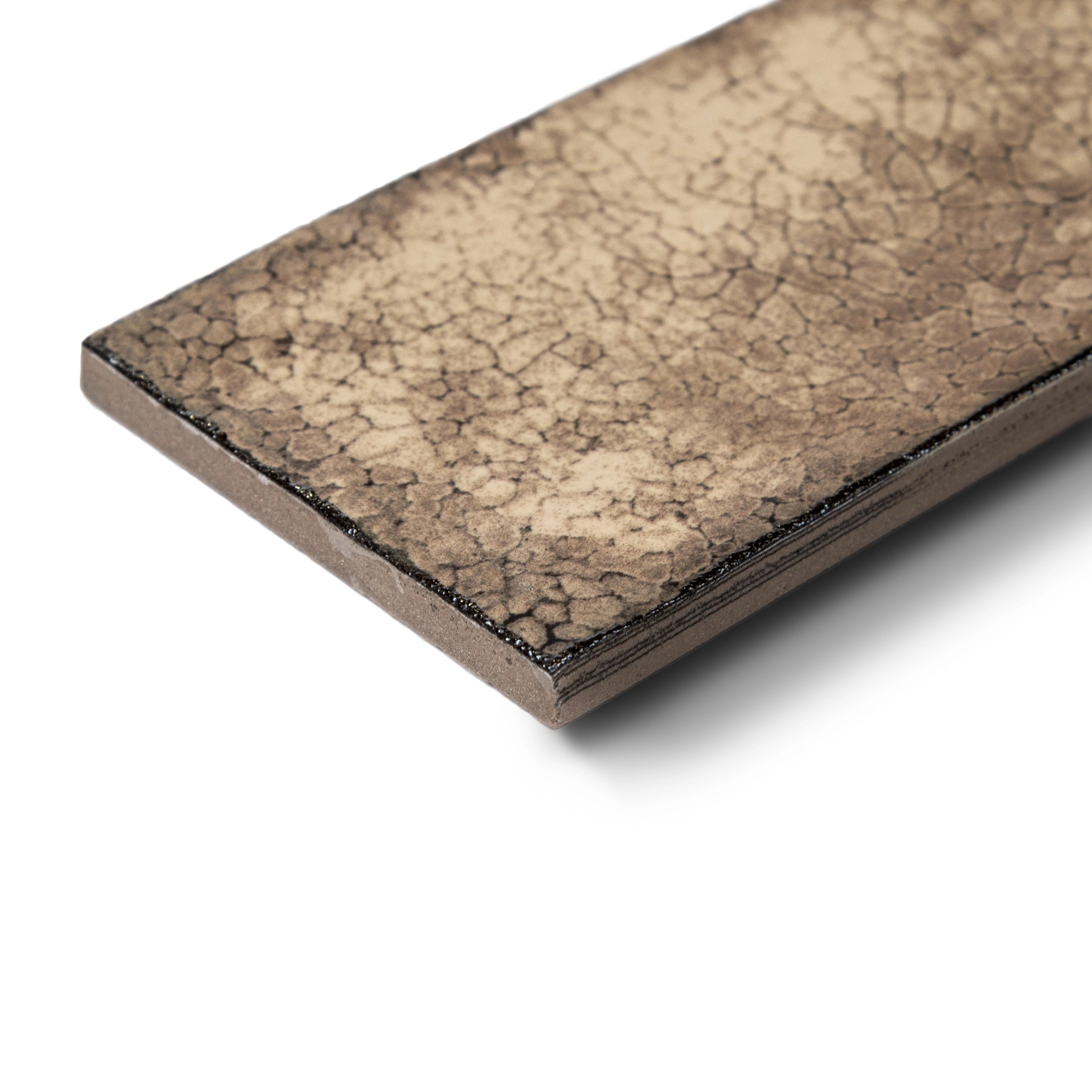Single rectangular porcelain tile in warm sienna tones with a cracked, matte textured surface and subtle color depth