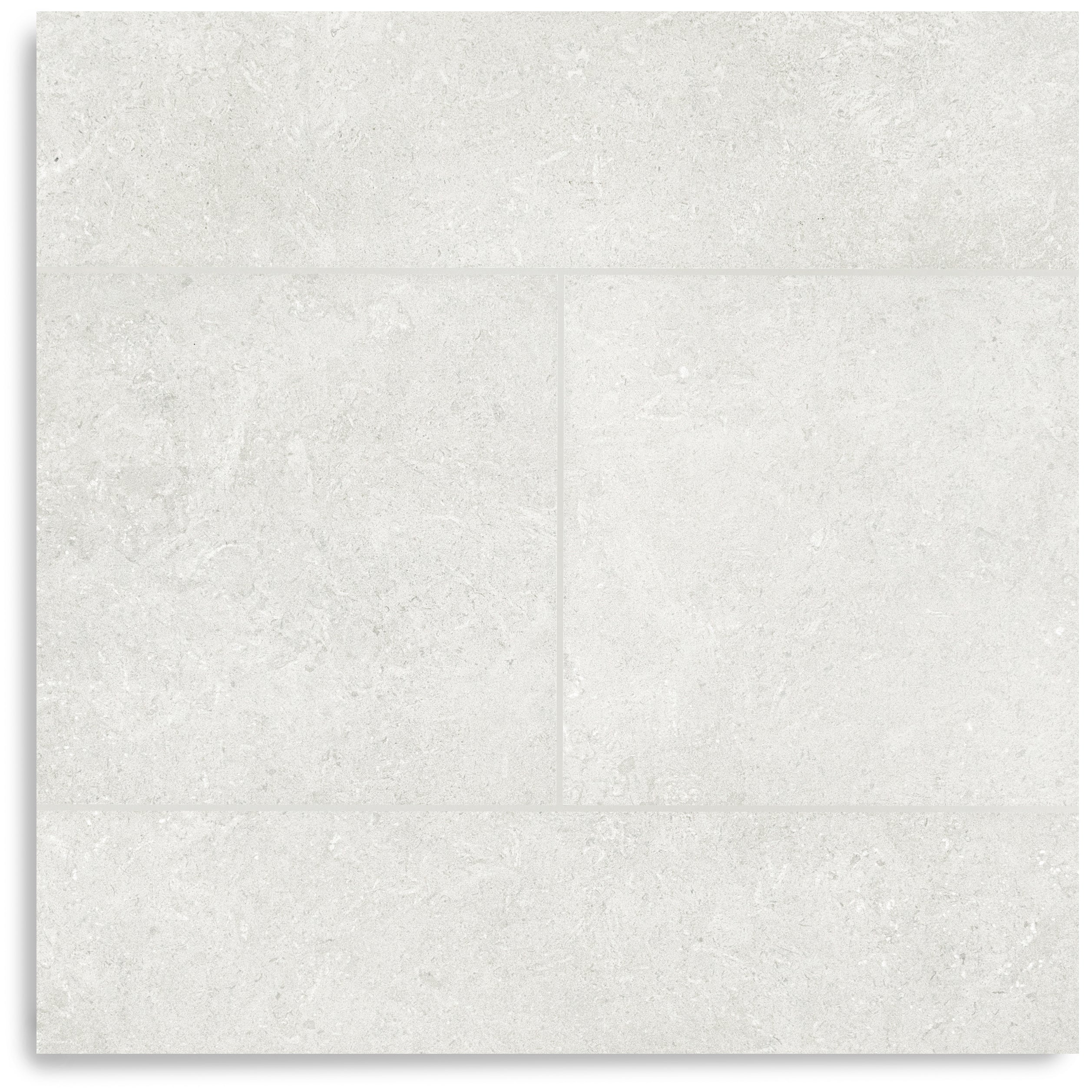 Silver Limestone Look 3D Matte Porcelain Tile in soft grey-white with fossil texture from Stone Editions Porcelain Tile at Reno Source