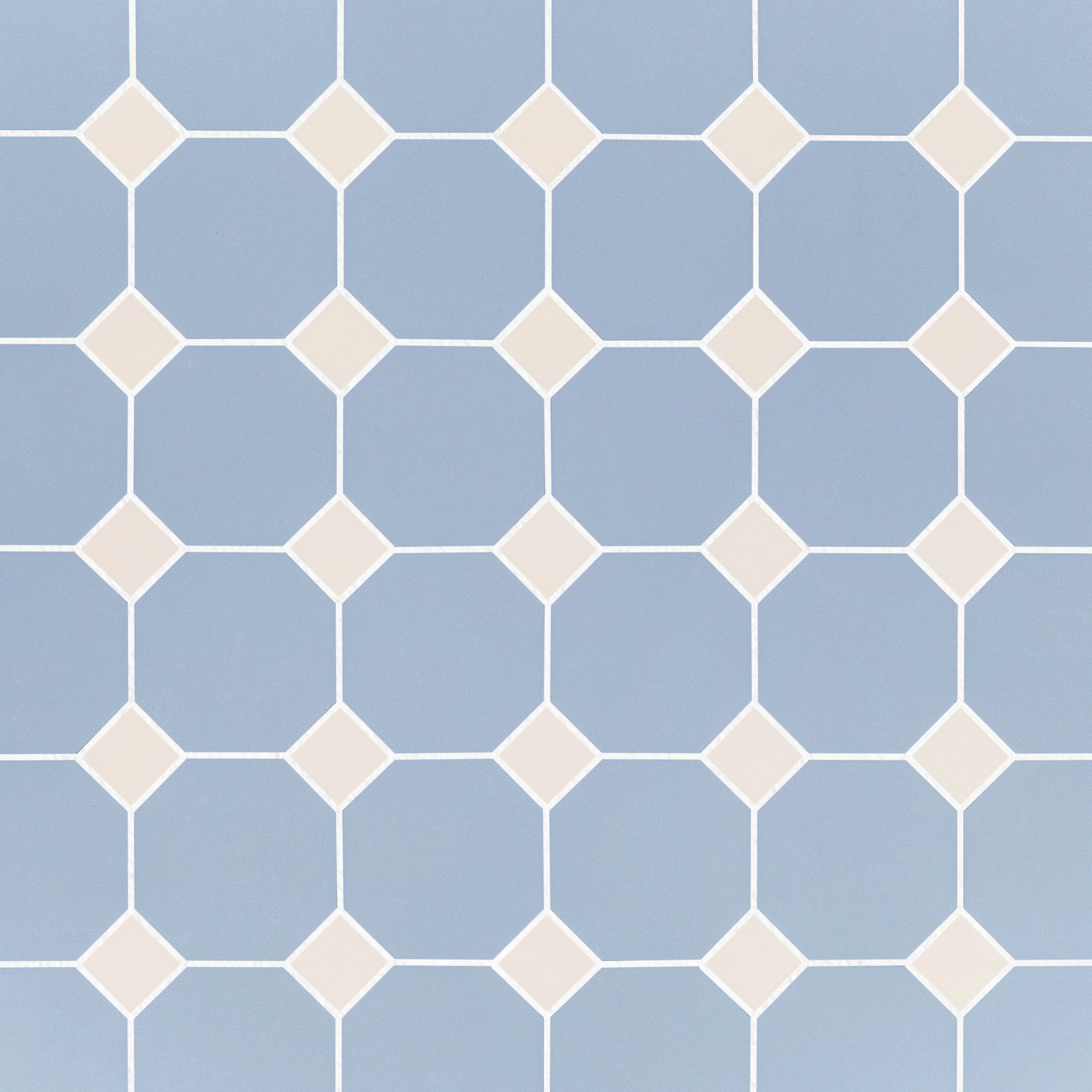 Sky & Cream 12x12 Octagon Porcelain Mosaic featuring soft blue octagons and cream dots from Porcelain and Forma Porcelain Mosaics collections