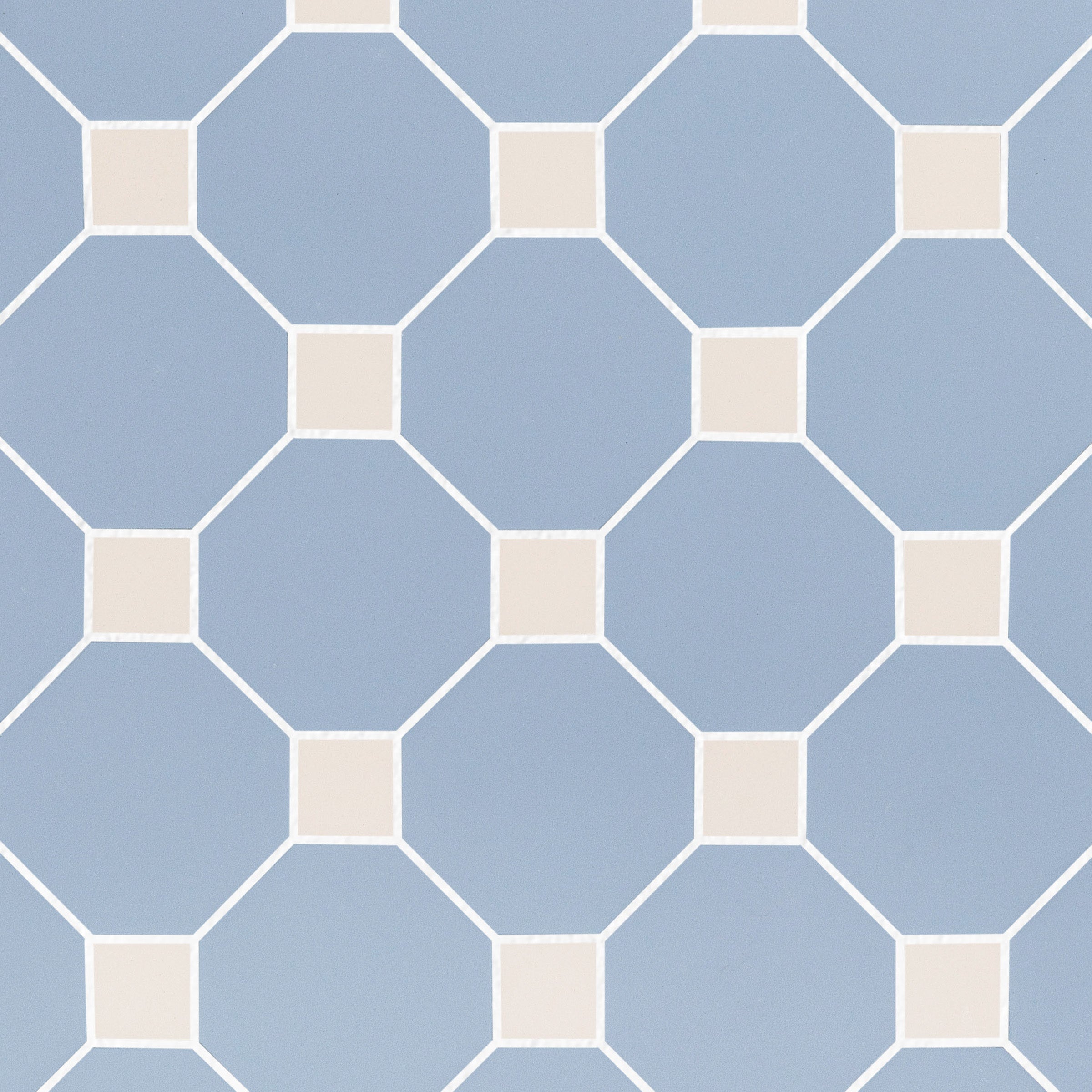 Sky & Cream 12x12 Octagon Porcelain Mosaic in blue and cream with classic octagon and dot pattern from Porcelain and Forma Porcelain Mosaics