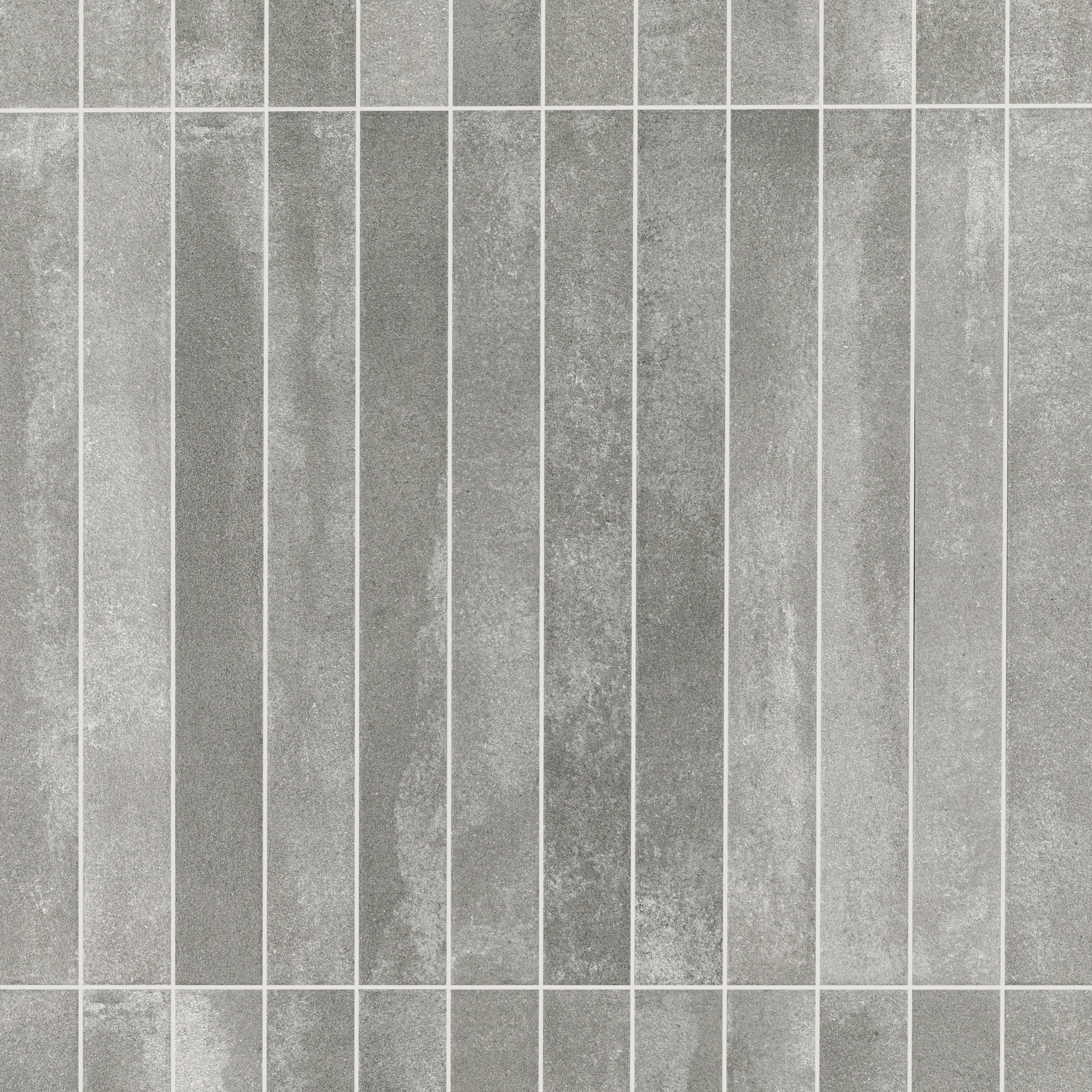 Smoke Matte Porcelain Tile in gray and black tones with a raw cement texture from Small Format Tiles and Linea Porcelain Tiles collections