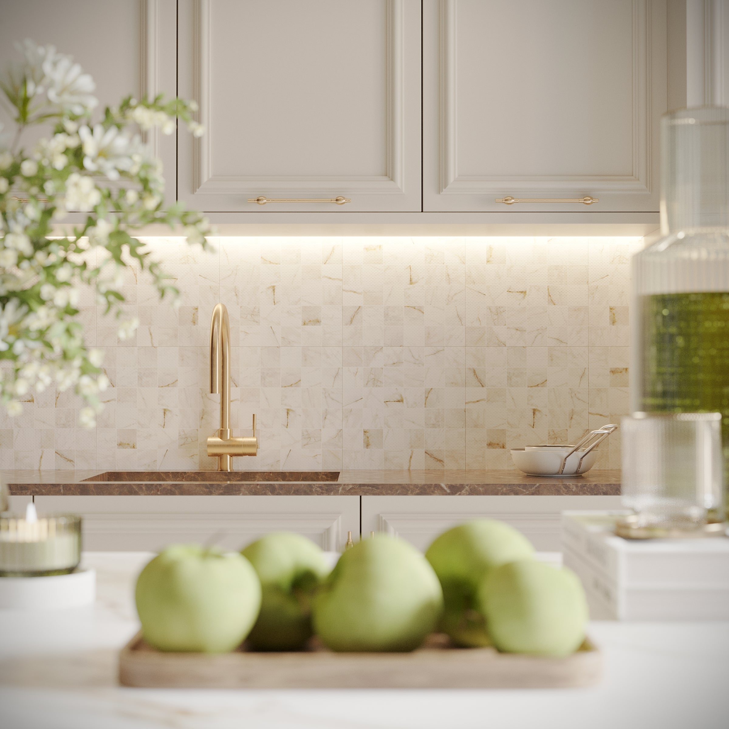 Spider Gold 12x12 Matte Porcelain Mosaic in white and beige tones from Large Format - Porcelain at Reno Source