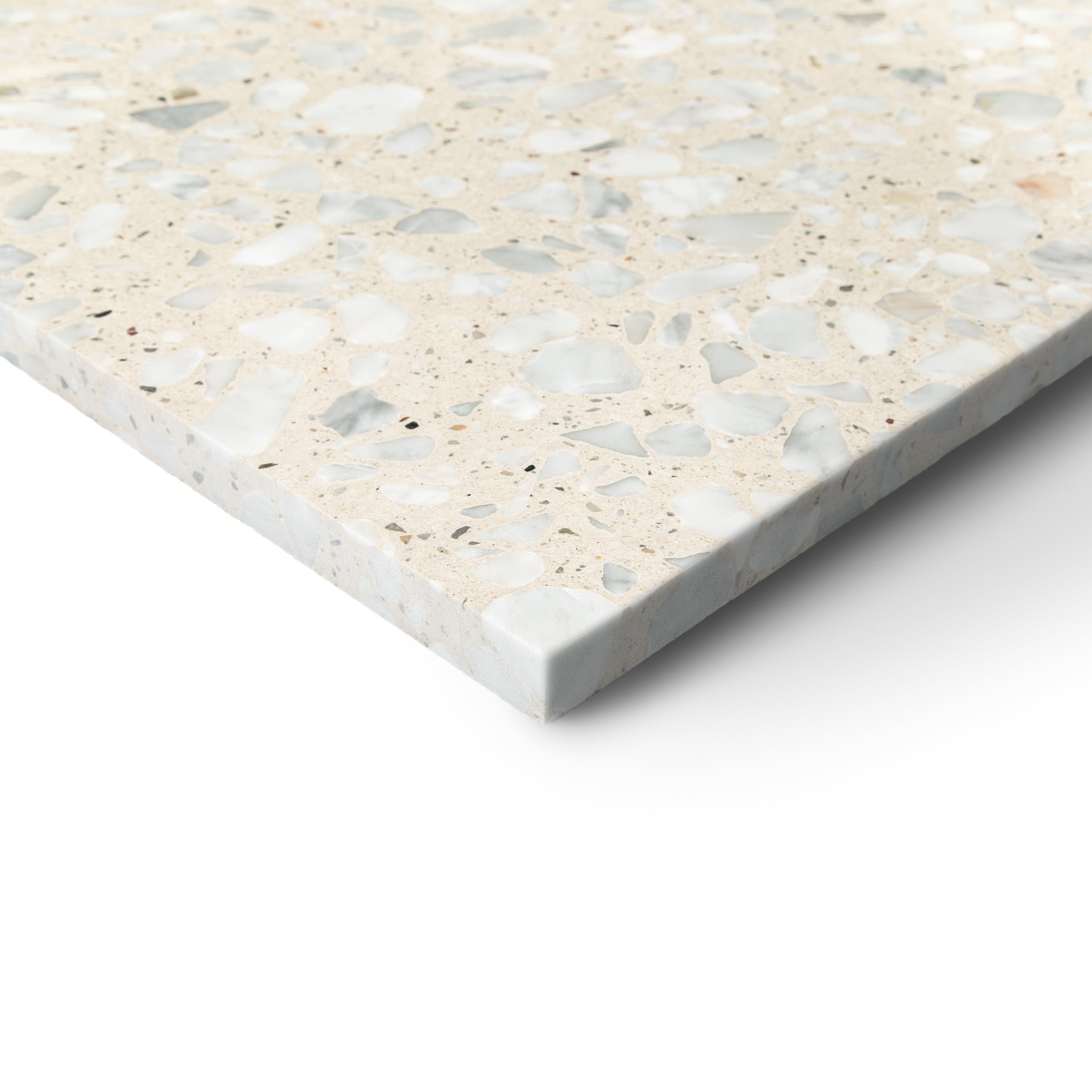 Pellestrina Honed Italian Terrazzo Tile Sample in cream with natural stone chips