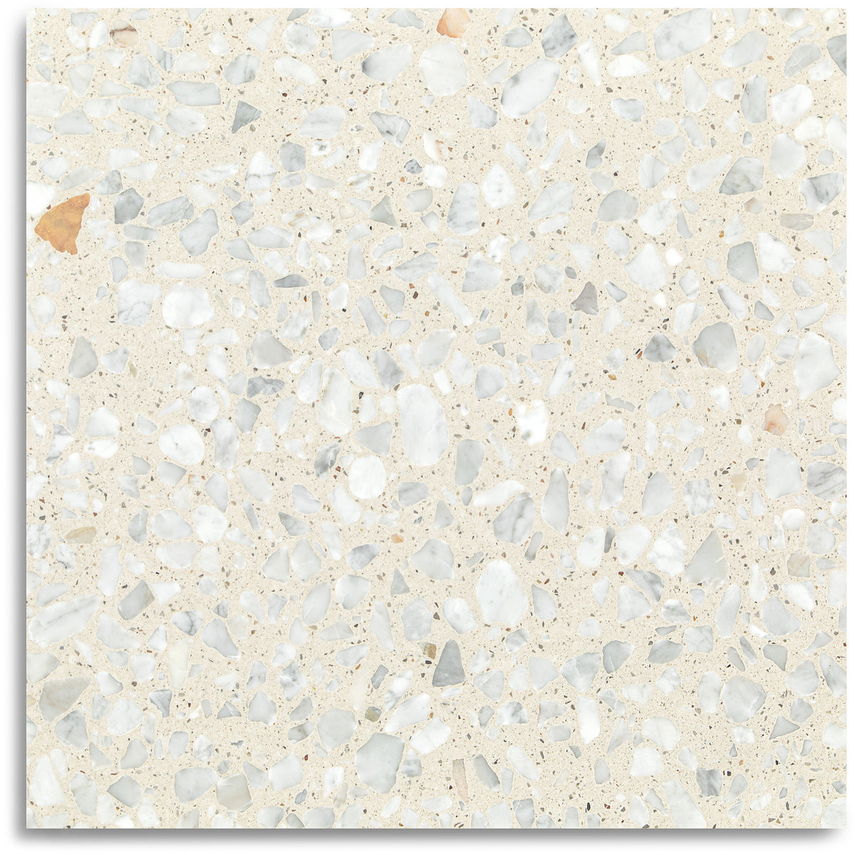 Pellestrina Honed Italian Terrazzo Tile in warm beige with white grey and taupe marble aggregate