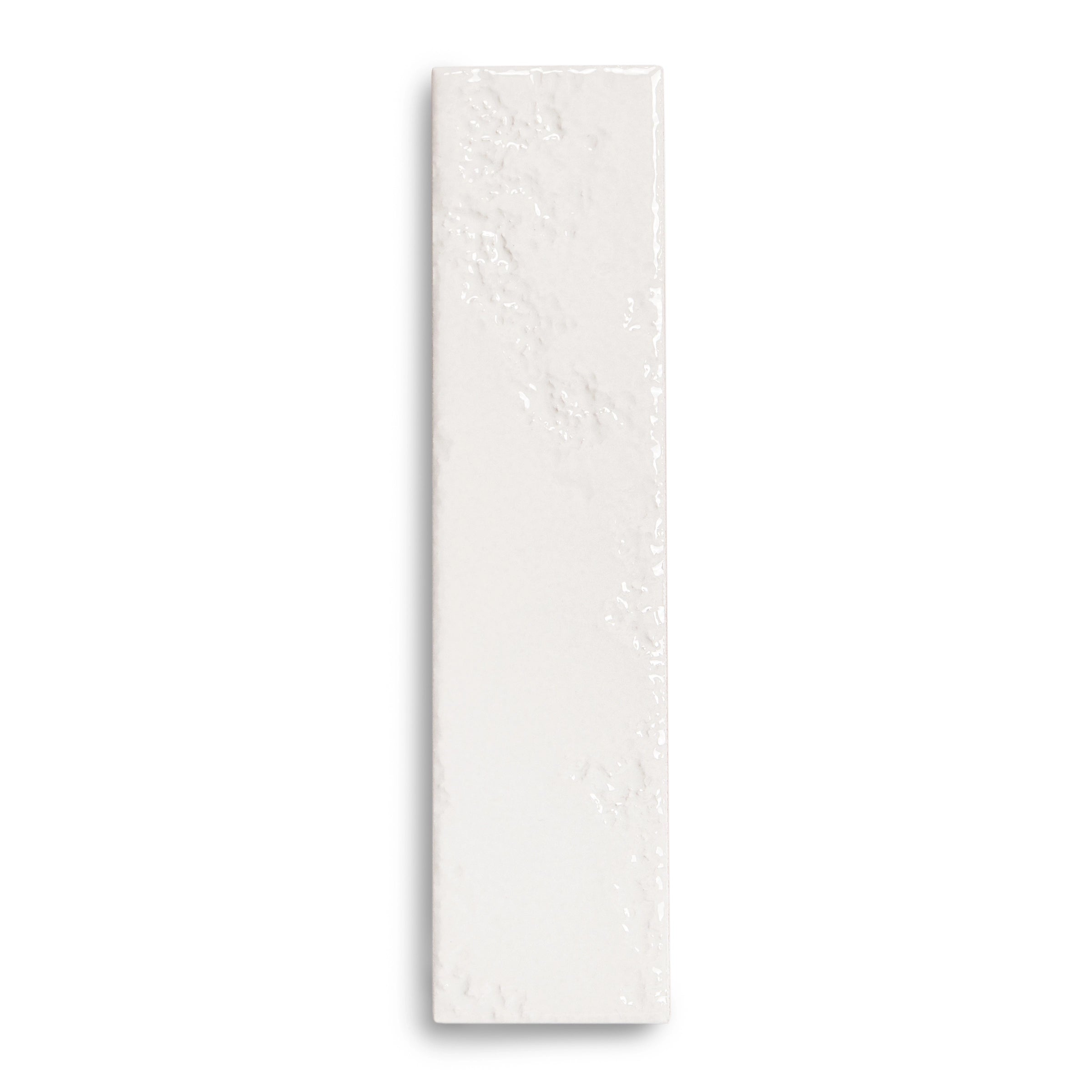 Long narrow white ceramic tile with a slightly textured glossy surface, perfect for wall or backsplash designs