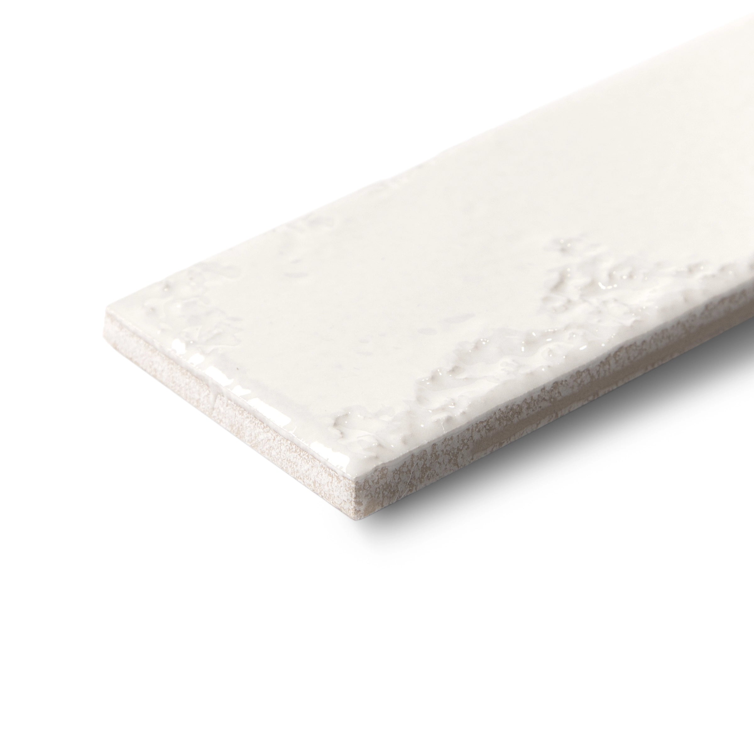 Off-white ceramic tile with a glossy, textured surface shown at an angle on a white background