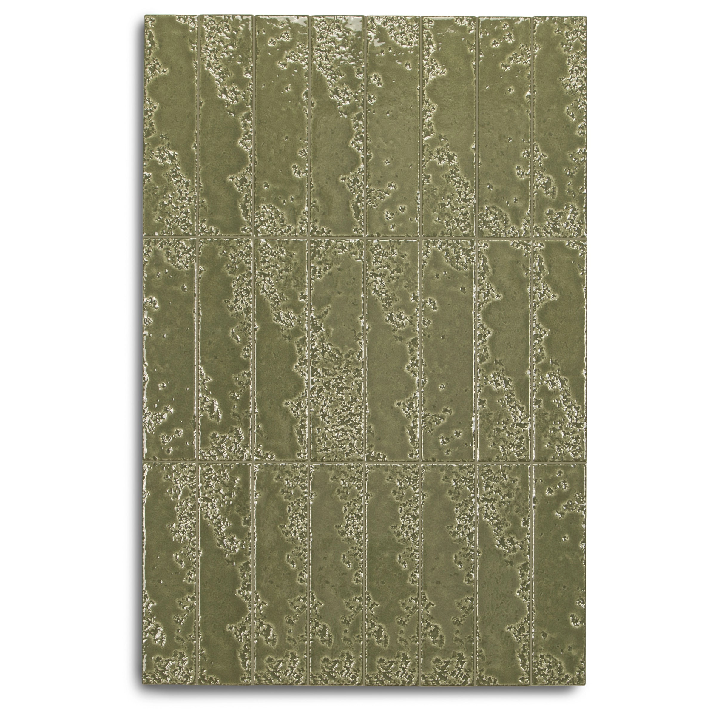 Tapia Glossy Ceramic Tile in olive green shades with textured relief from Small Format Tiles New Arrivals Ceramic collection