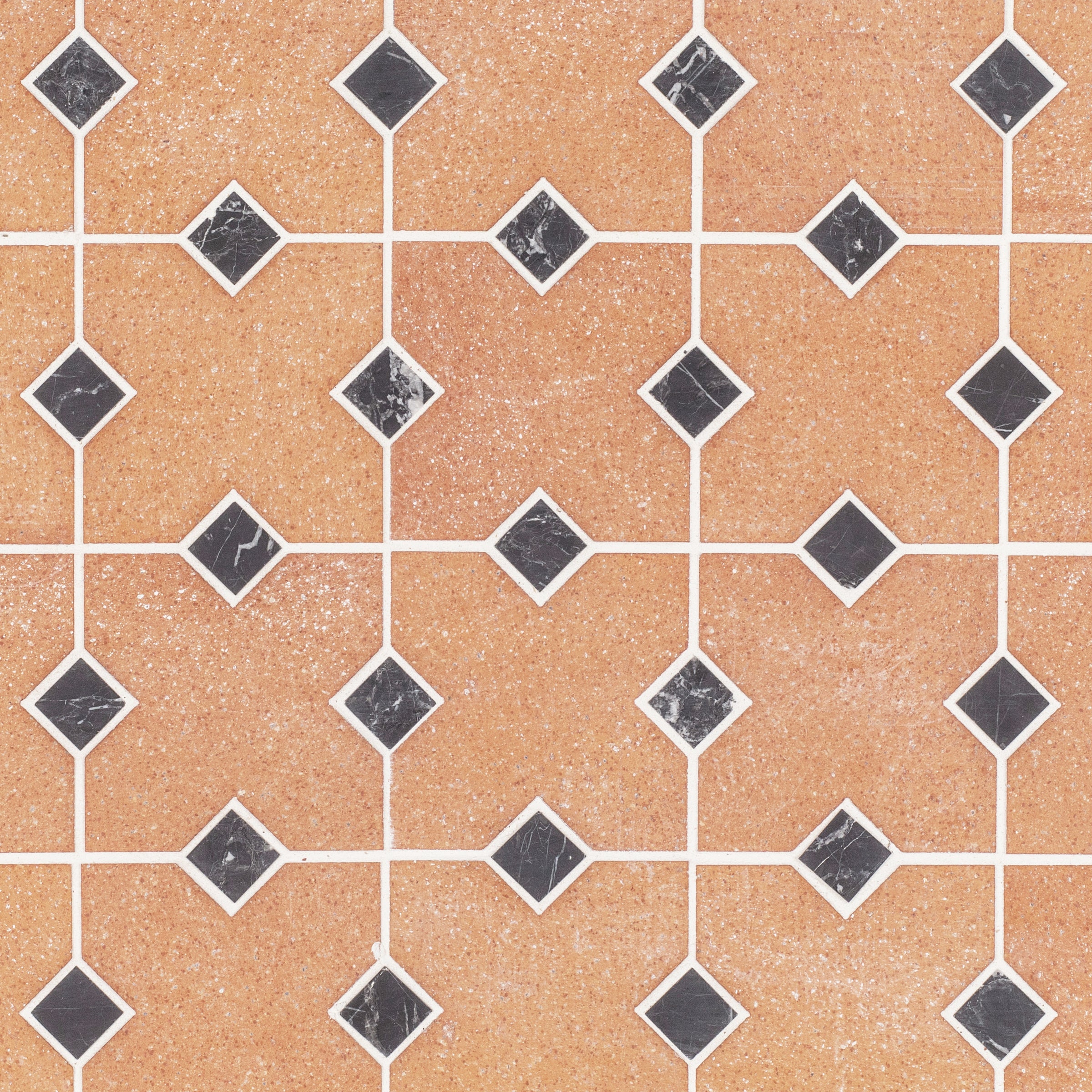 Terracotta Cross Nero Marquina Inset Mosaic with warm terracotta and polished black marble in a geometric pattern from Terracotta Marble Mosaics collection