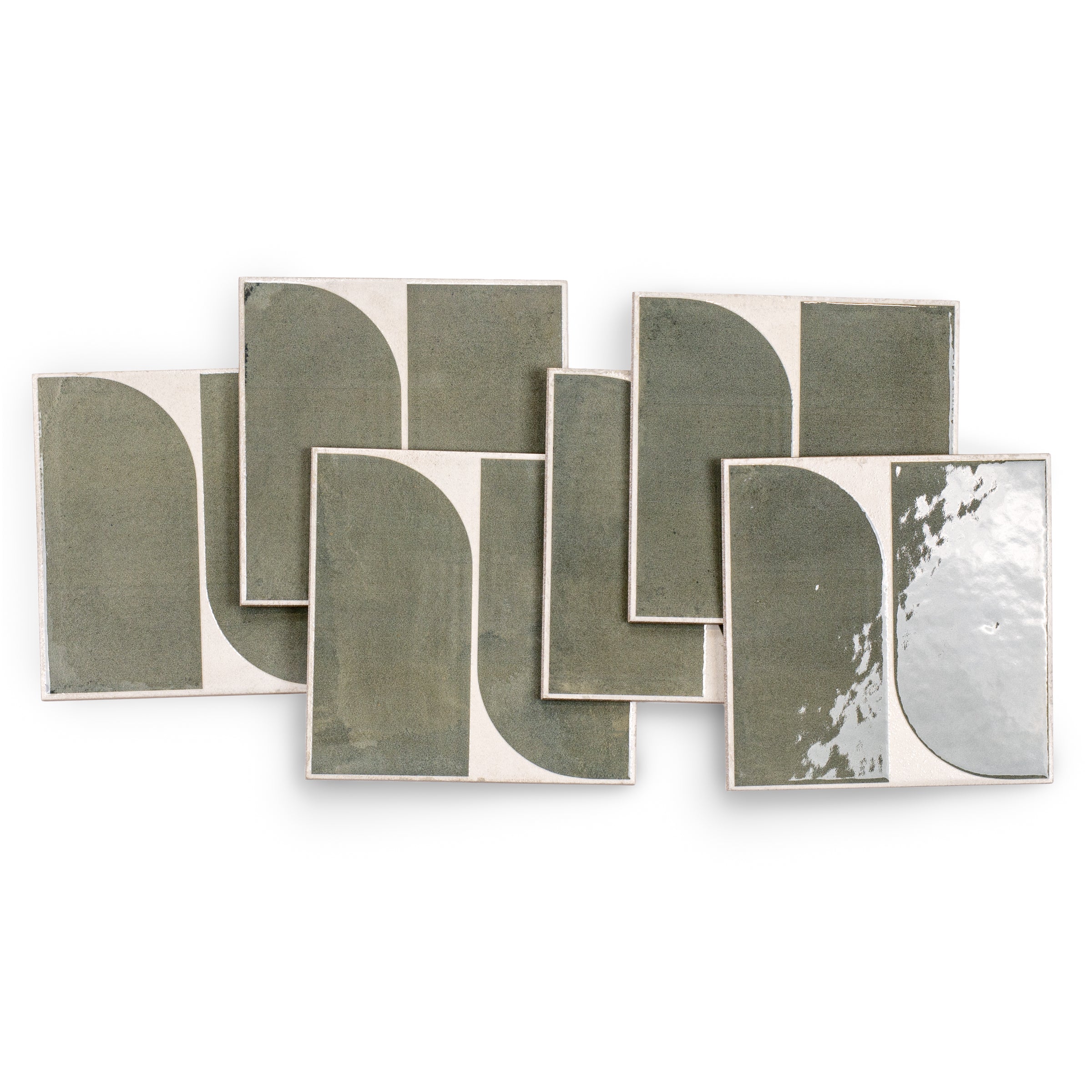 Tracks Gloss Porcelain Tile with green and white geometric pattern from Small Format Tiles and Artifacts collections