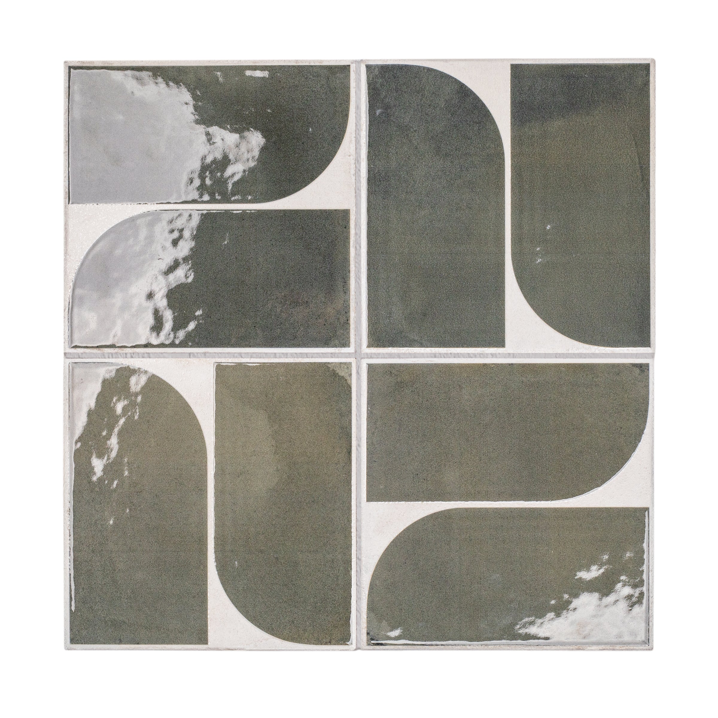 Tracks Gloss Porcelain Tile featuring green and white geometric pattern from Small Format Tiles and Artifacts Porcelain collections