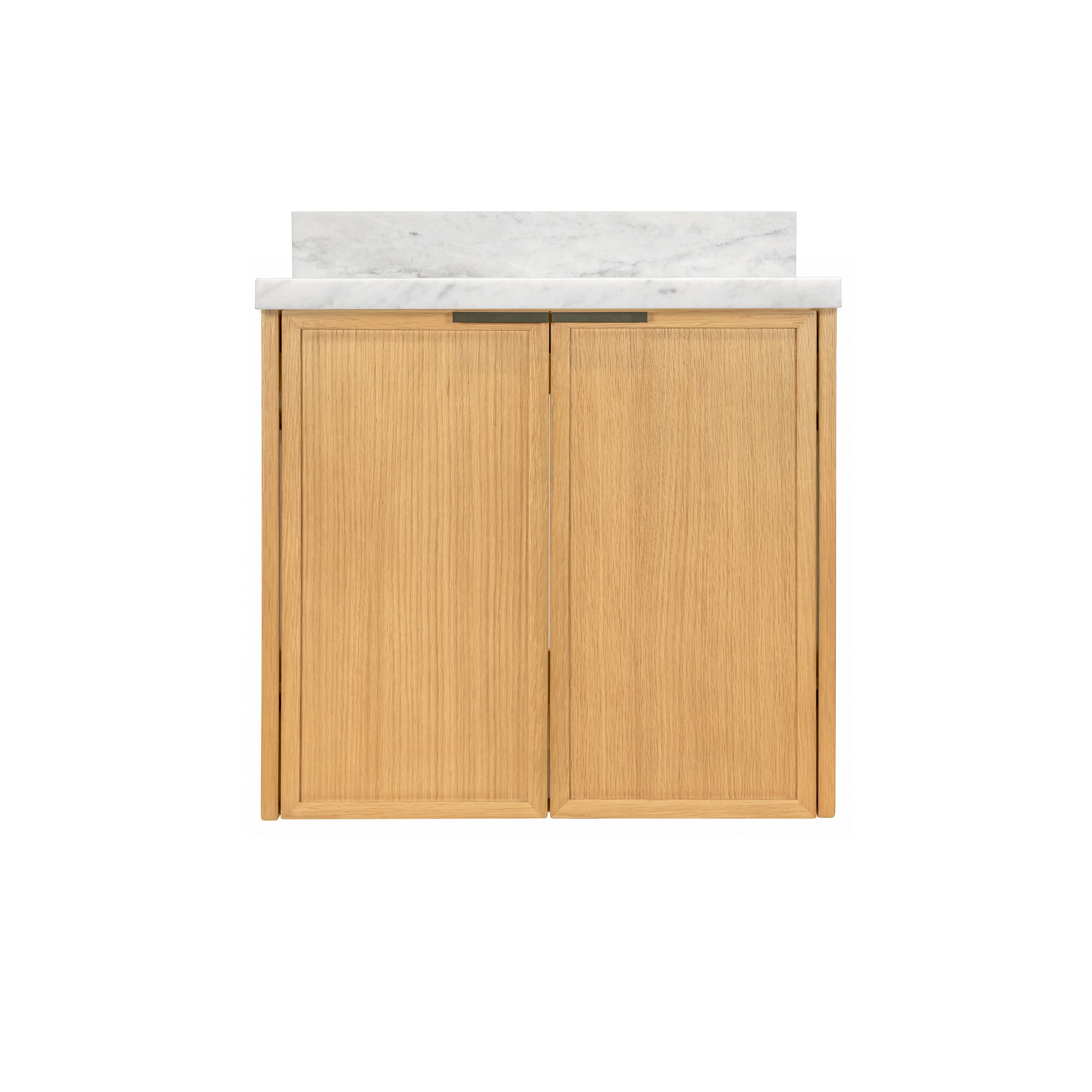 The Strand Bathroom Vanity in brown with slim shaker panel doors and marble-look countertop, part of Bathroom Vanities collection