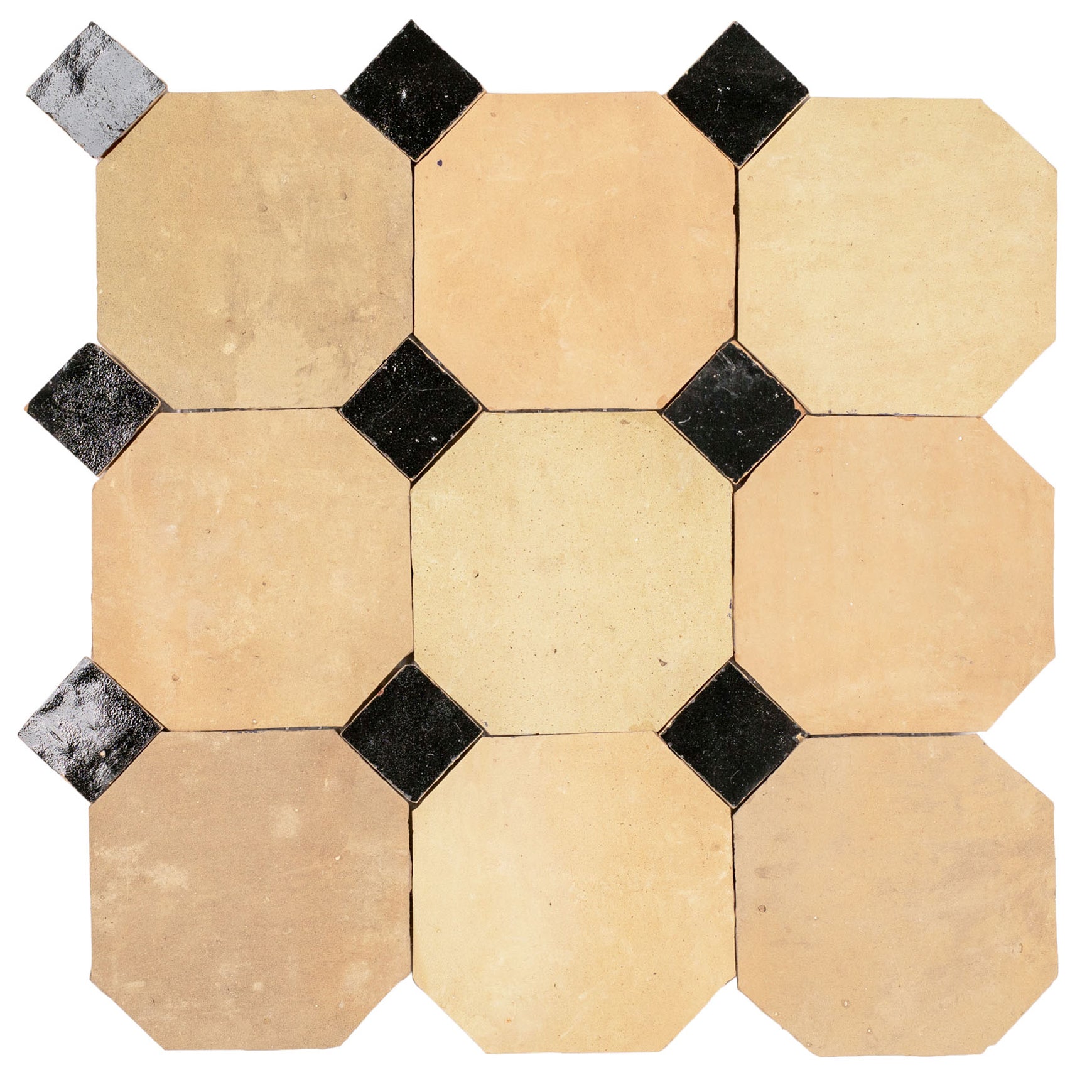 Unglazed and Black Octagon Zellige Sample tile from SAMPLES ONLY collection, ceramic tile with matte natural shades.