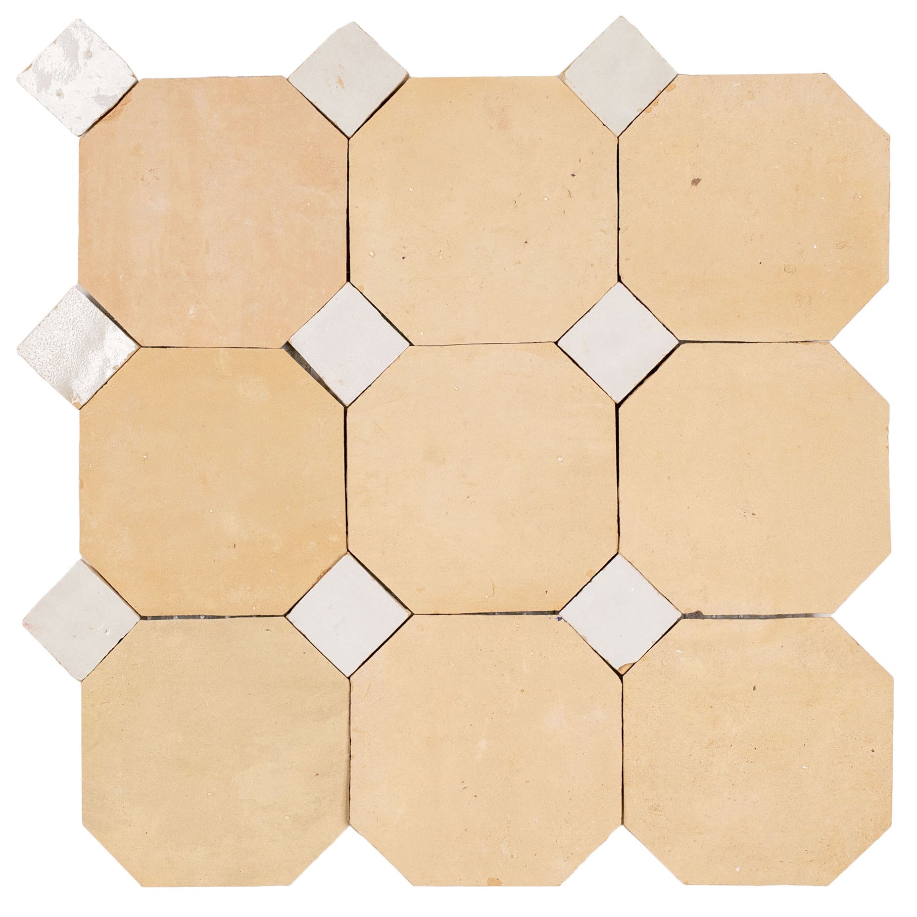 Unglazed & White Octagon Zellige Mosaic Sample in beige and white ceramic tile from SAMPLES ONLY collection, globally sourced design.