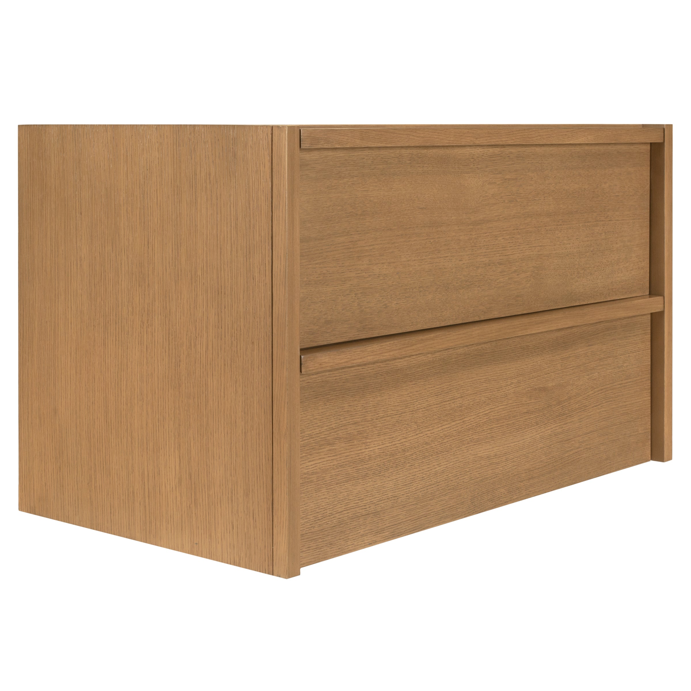 Minimalist rectangular drawer unit in warm oak wood showing subtle grain texture and clean lines