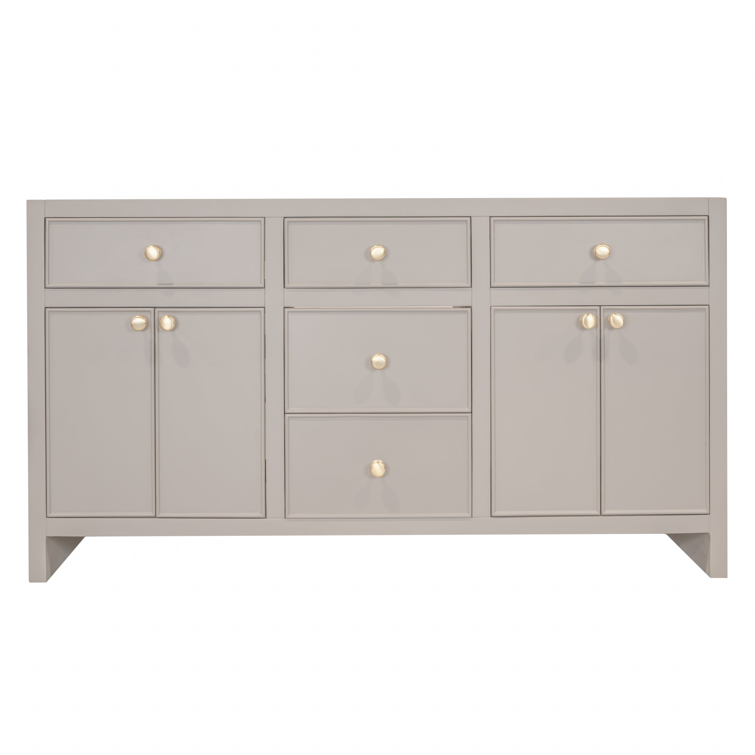 The Harlow Bathroom Vanity in taupe plaster with inset doors, round knobs, leg-mounted, from Bathroom Vanities and New Arrivals collections