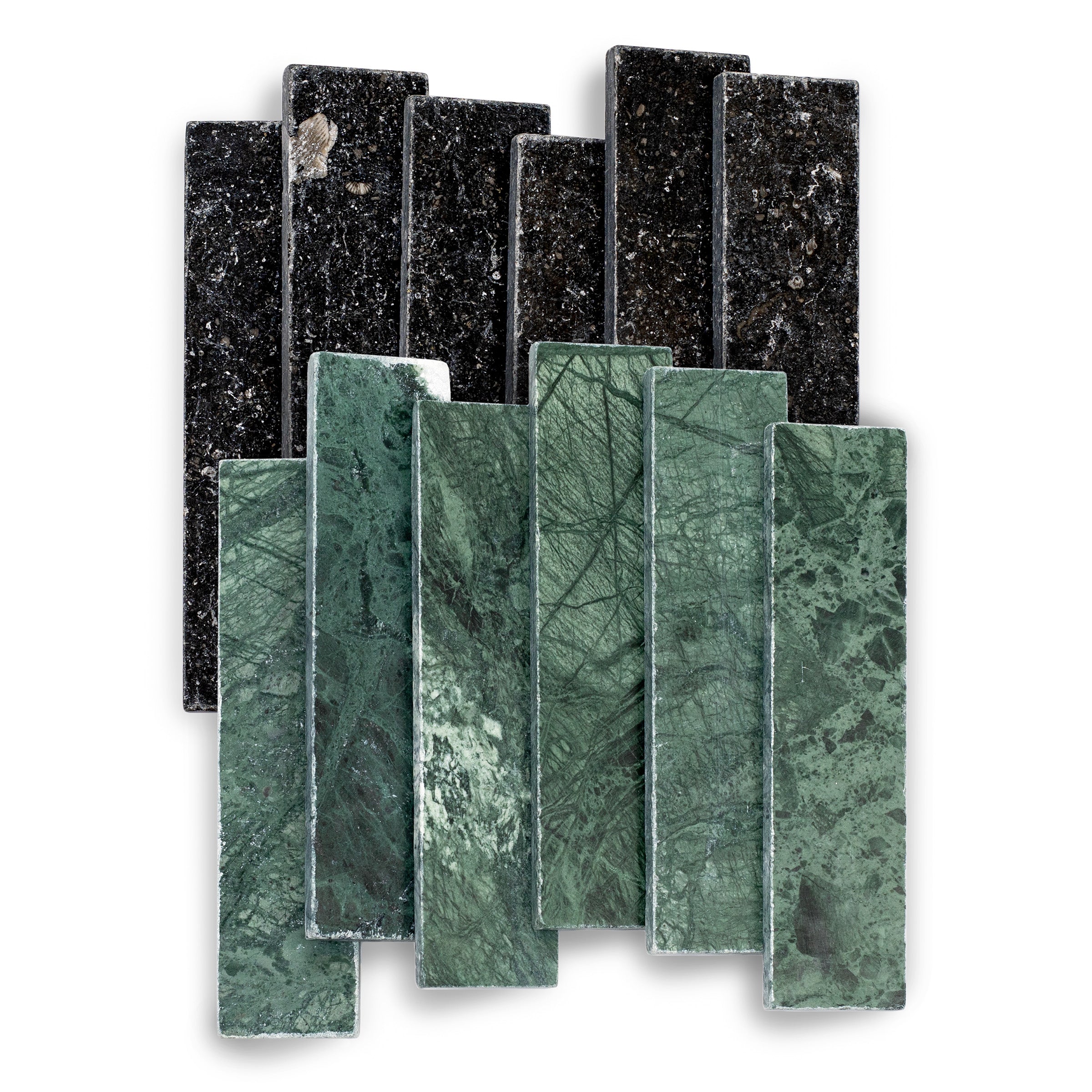 Verde Guatemala Belgian Blue Tumbled Stone Checker Stripe Sample from SAMPLES ONLY collection, ceramic tile option.