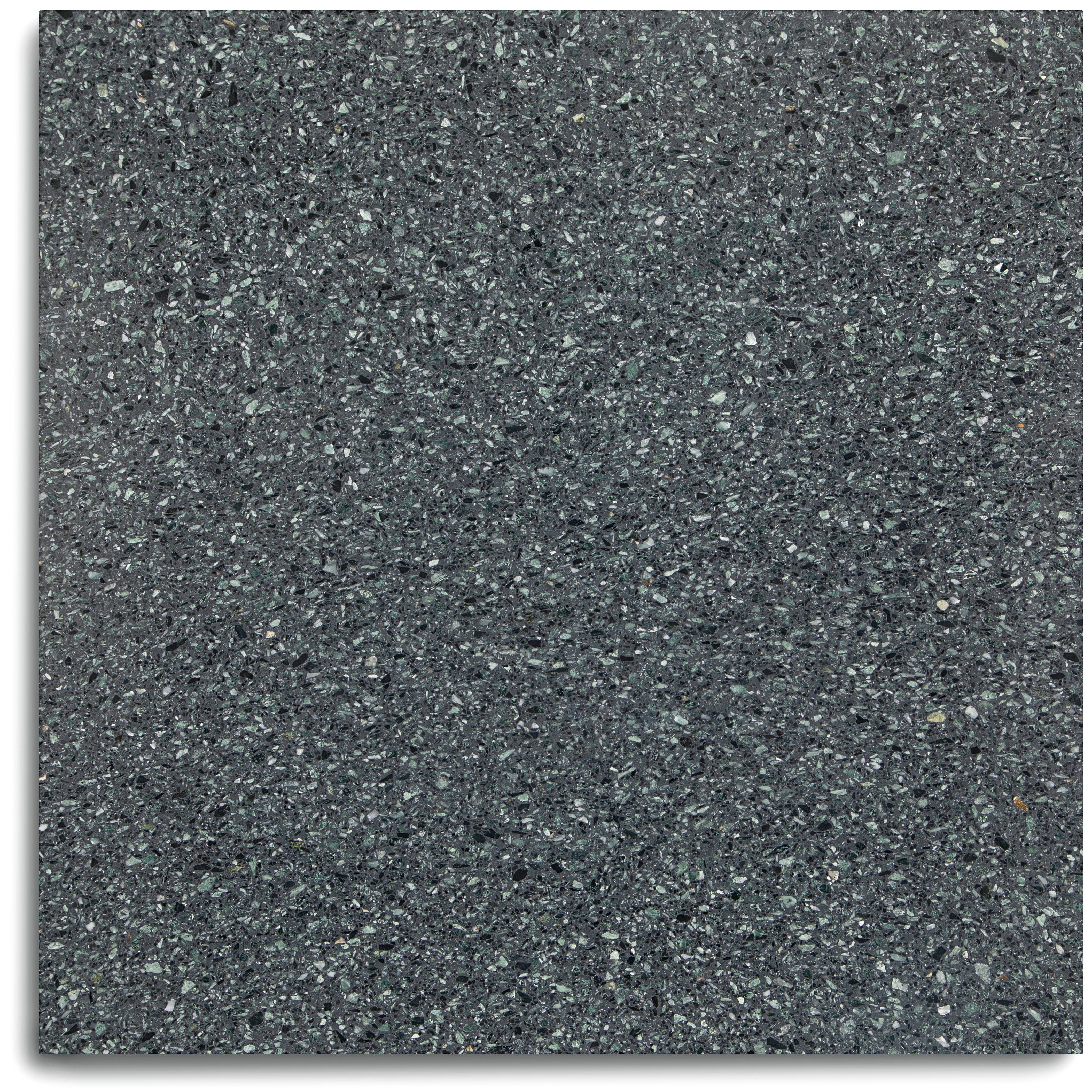 Close-up of dark gray engineered wood flooring with fine textured grain and subtle flecks throughout surface