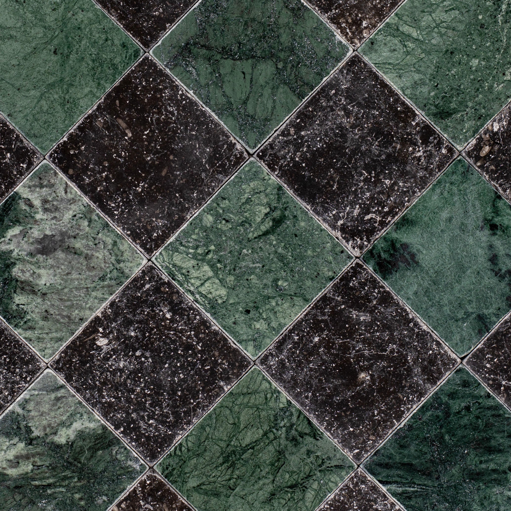 Verde Guatemala Belgian Blue Tumbled Stone Checkerboard in green and black marble from Tumbled Natural Stone Tiles collection