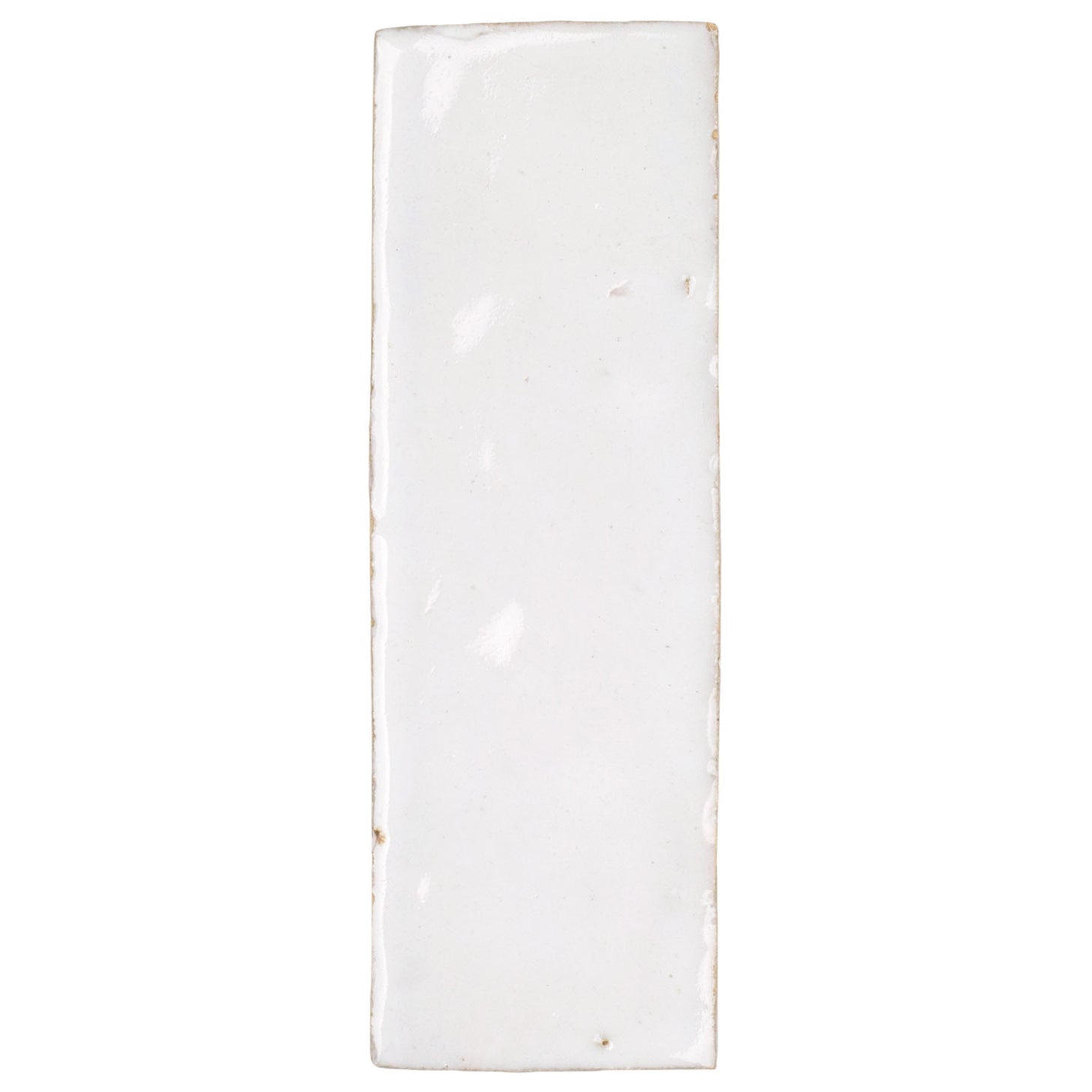 White 2x6 Glazed Zellige Tile Sample from SAMPLES ONLY collection with smooth ceramic glossy surface design