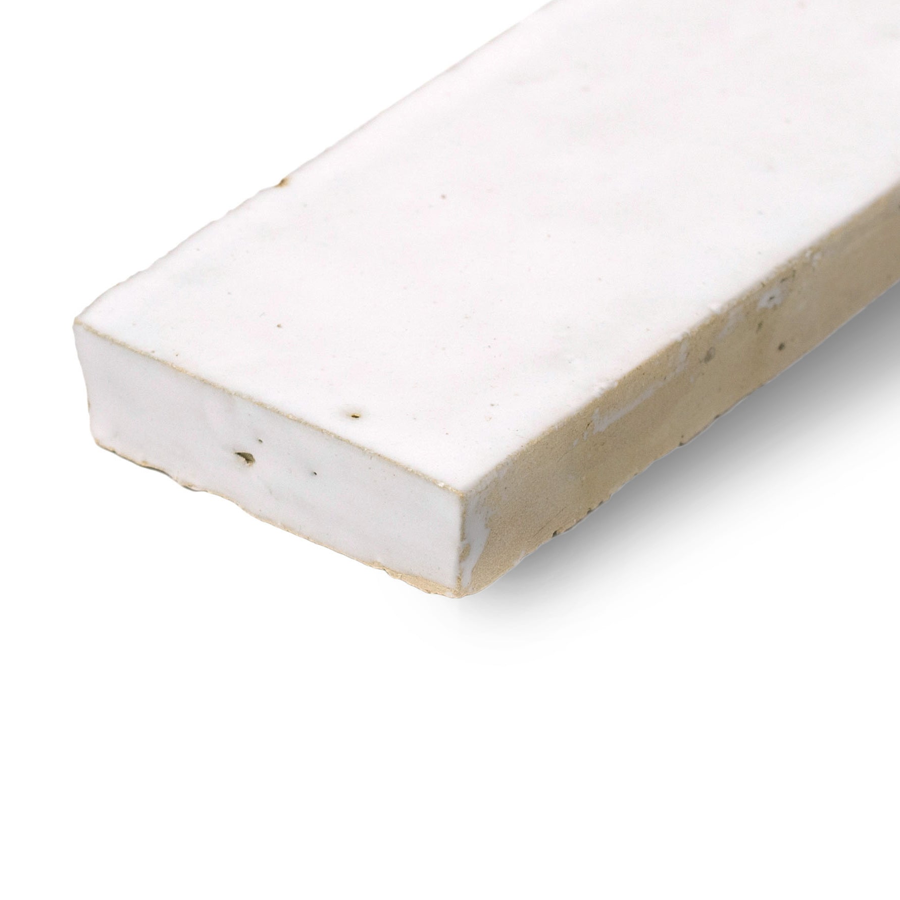 White Glazed Zellige Plinth in terracotta with handmade texture from Small Format Tiles and Handmade Moroccan Zellige Tiles collections