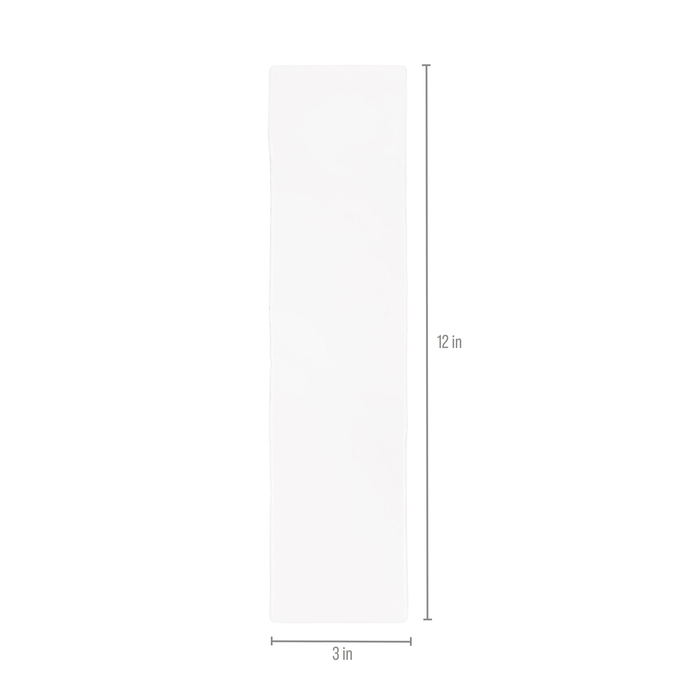 White 3x12 Glossy Ceramic Tile in bright white ceramic with gloss and gently undulating edges, from Seville Glossy Ceramic Tiles