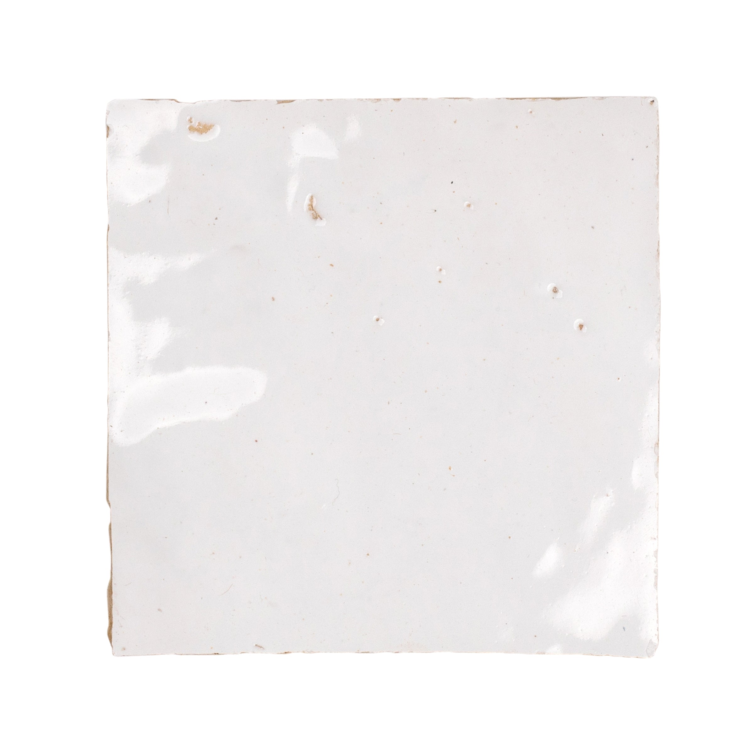 White 4x4 Glazed Zellige Tile Sample from SAMPLES ONLY collection, ceramic tile with glossy finish by Reno Source.