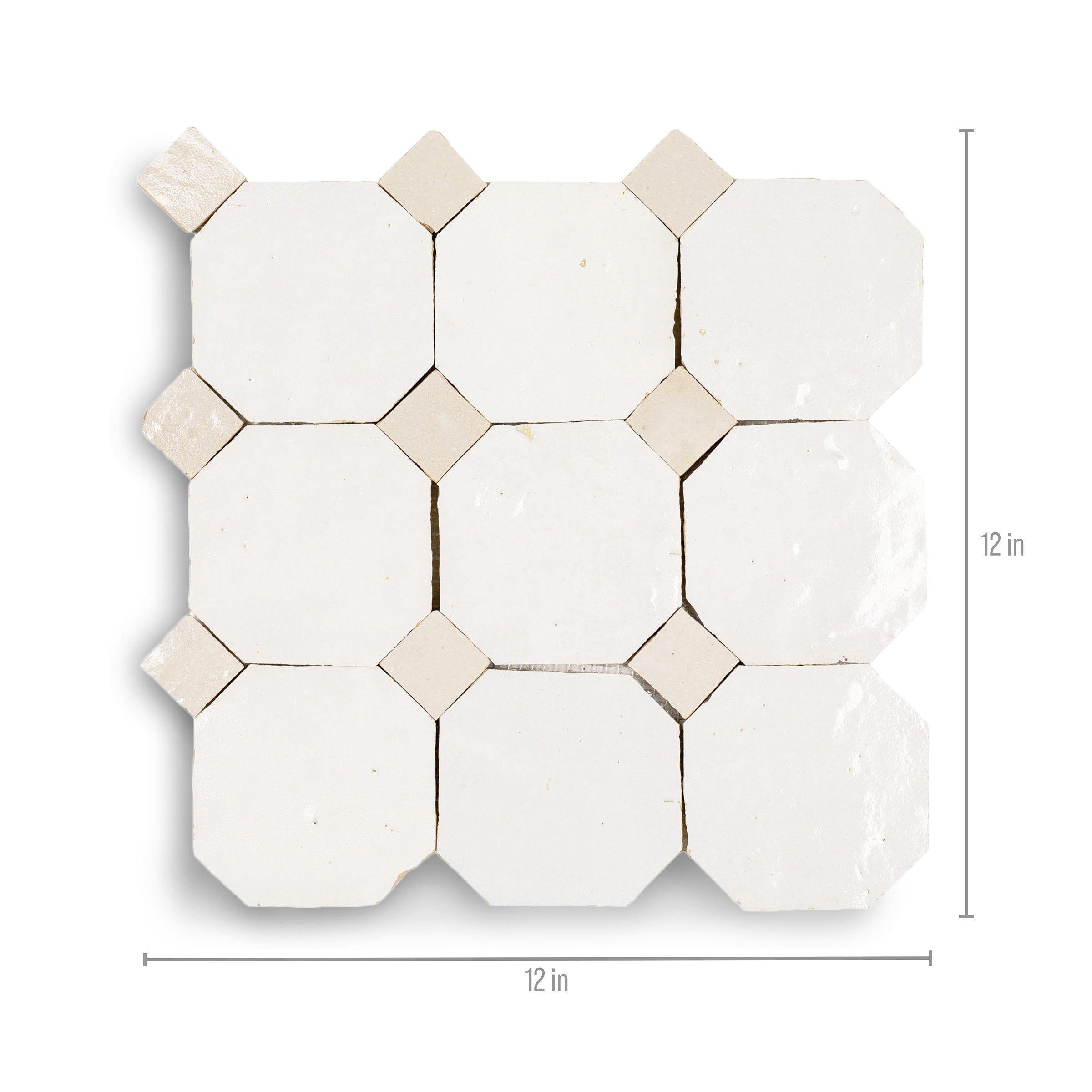 White & Ecru Octagon Zellige Mosaic with terracotta tiles in soft tonal design from Handmade Moroccan Zellige Tiles and New Arrivals