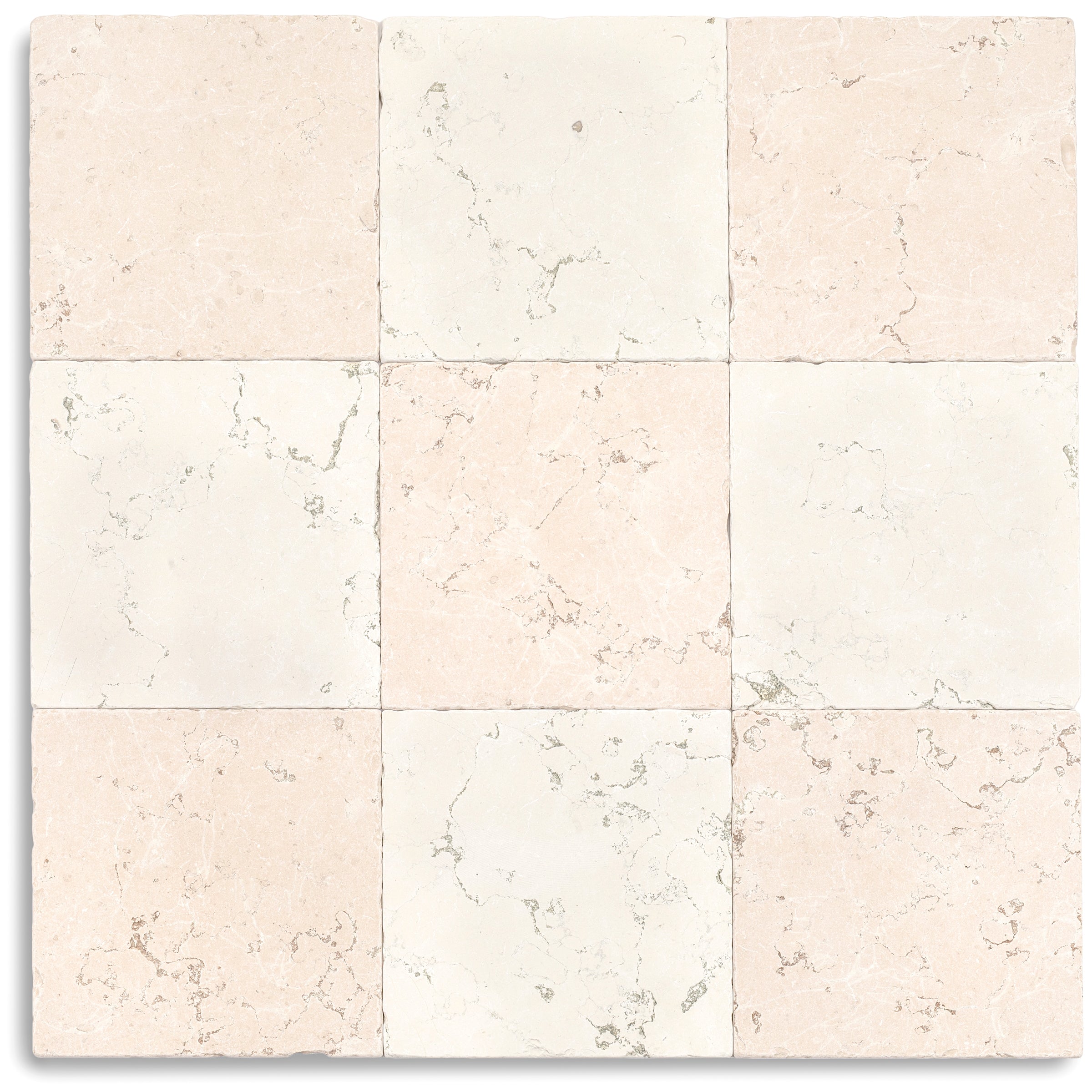 Tumbled Asiago Stone Tile in soft red, pink, and white tones with natural stone texture from New Arrivals collection