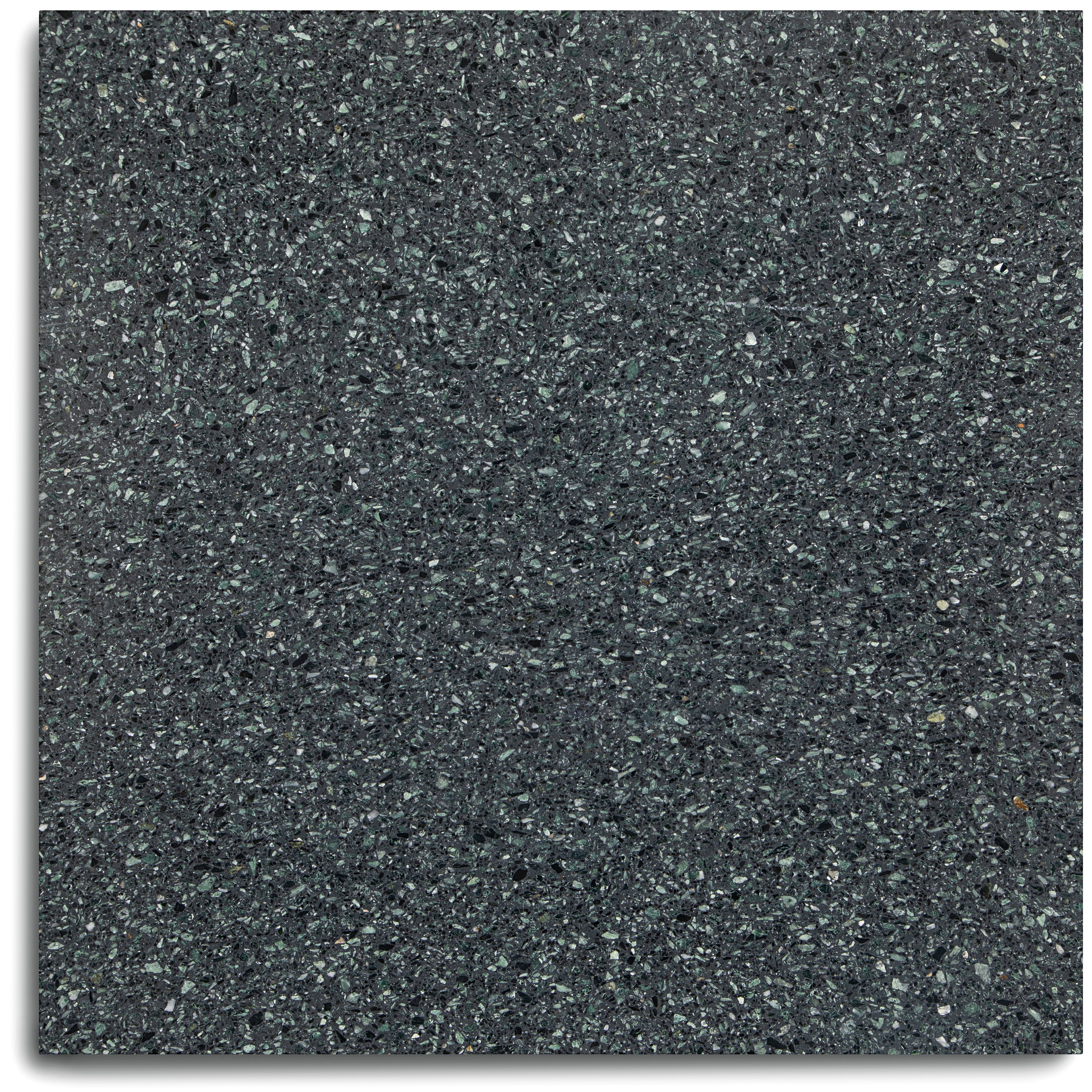 Verde Scuro Honed Italian Terrazzo Tile in dark green with dense marble chips