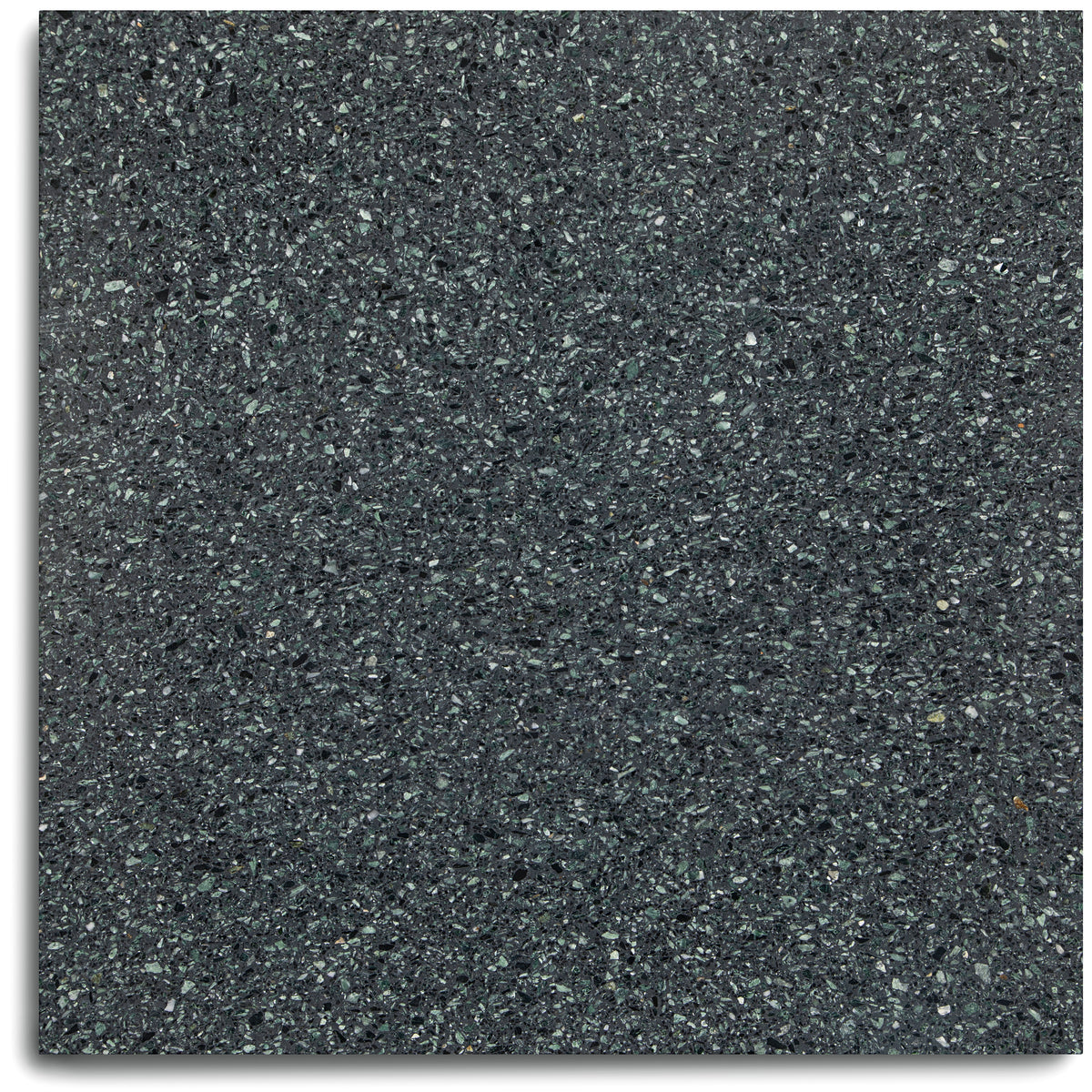 Verde Scuro Honed Italian Terrazzo Tile in dark green with dense marble chips