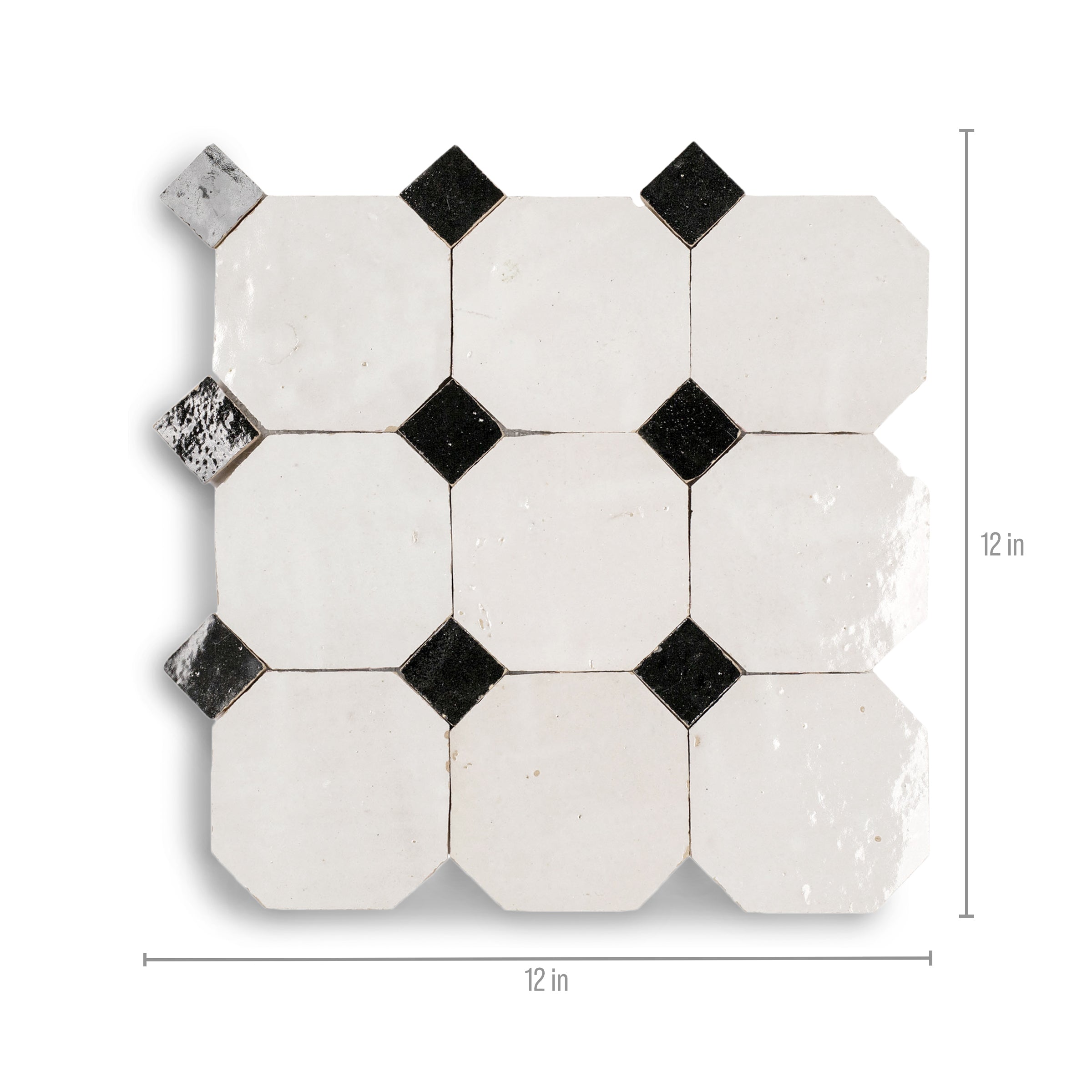 White & Black Octagon Zellige Mosaic with handmade terracotta tiles in classic black and white pattern from Handmade Moroccan Zellige Tiles and New Arrivals