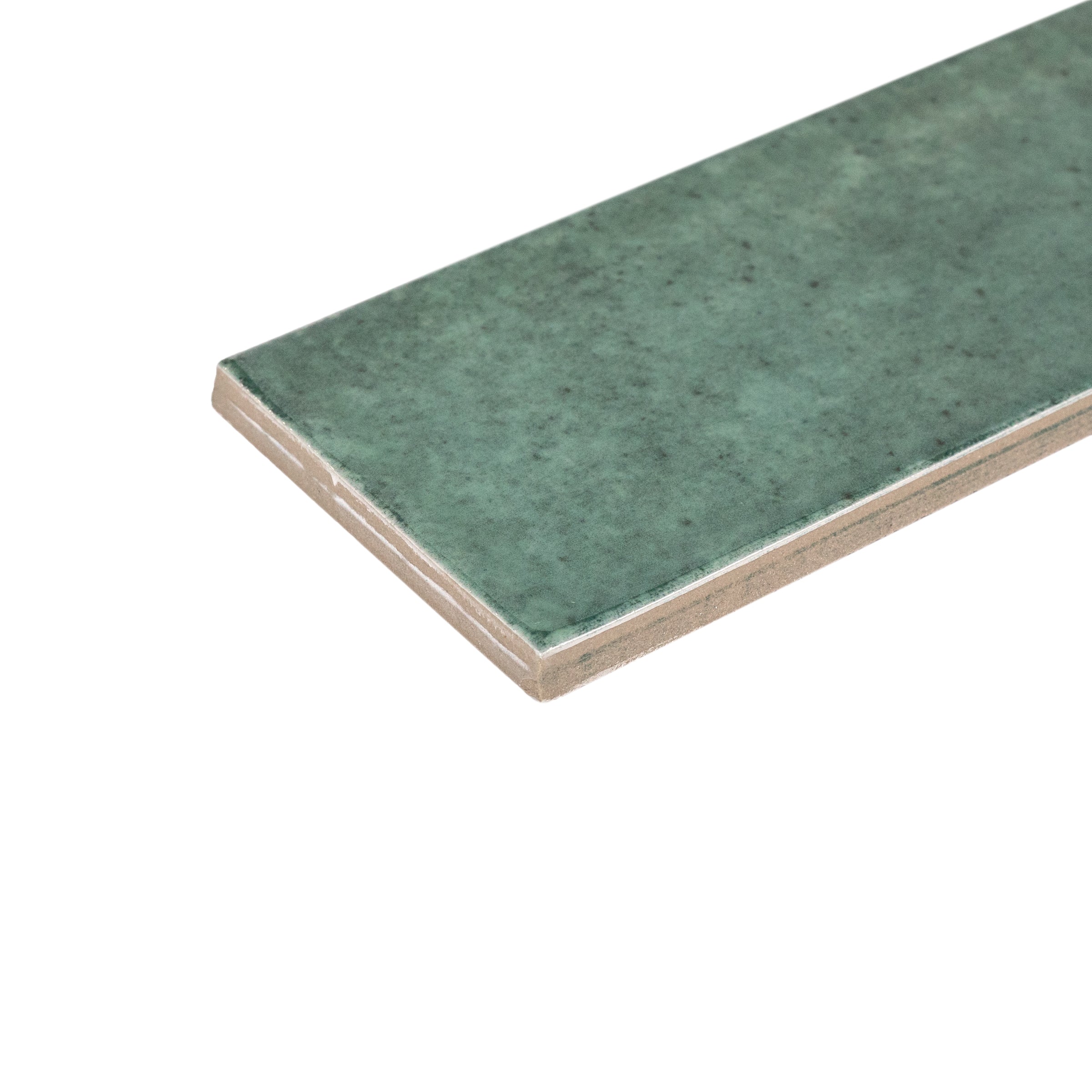 Single rectangular ceramic tile in a muted forest green shade with a smooth, slightly glossy finish on white background